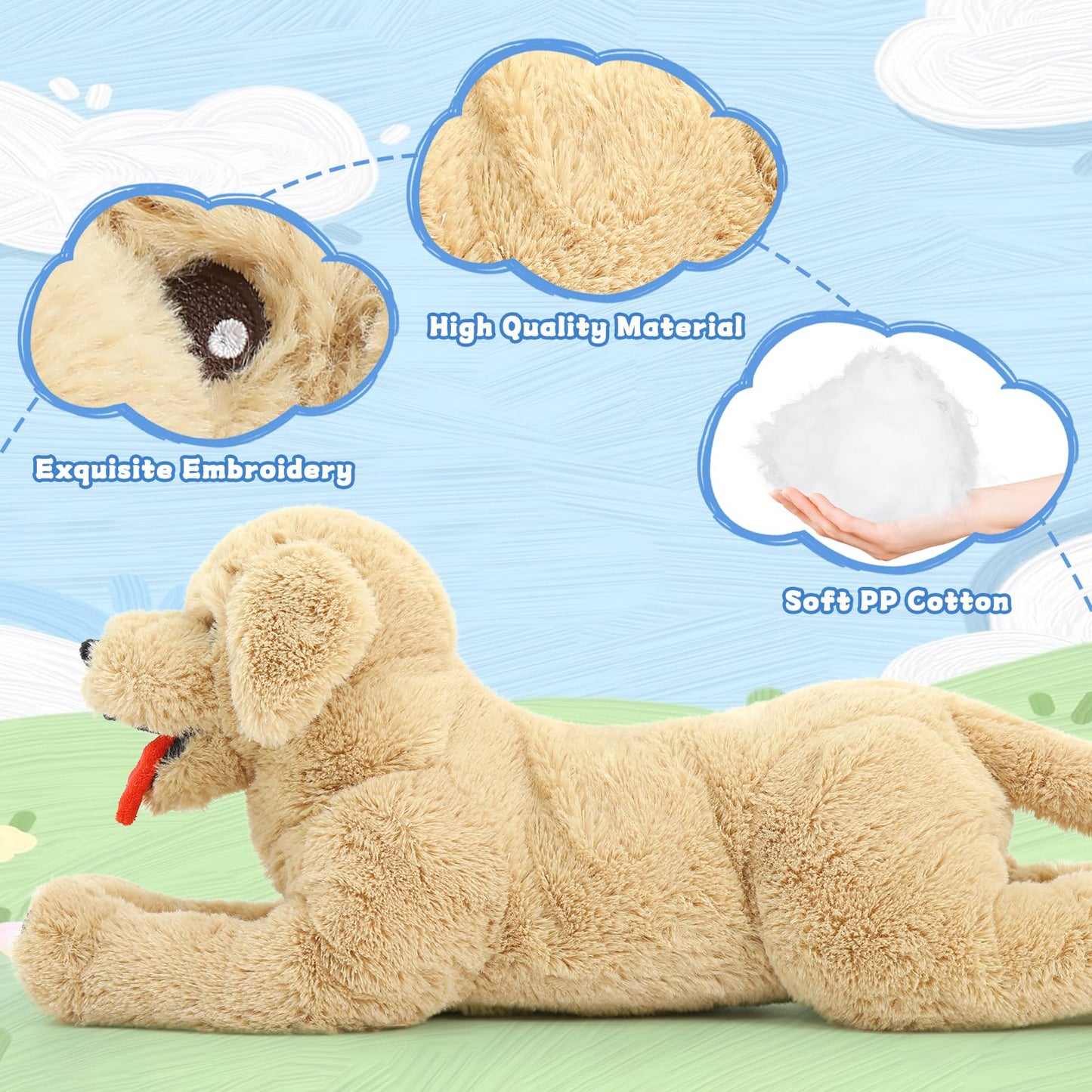 Lanmore 21-Inch Golden Retriever Plush | Large Hugging Pillow & Cozy Companion