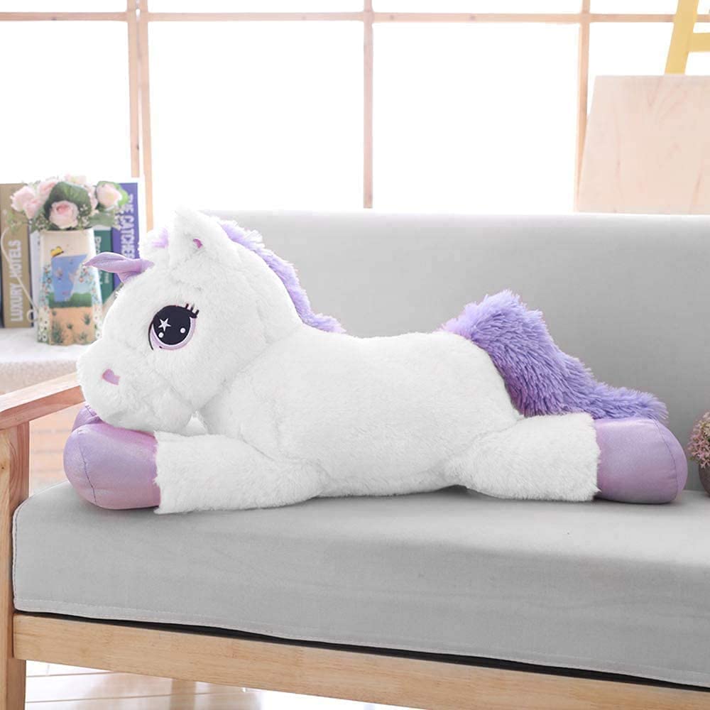 Lanmore Big Unicorn Stuffed Animal – Giant White Plush Pillow (24-Inch)