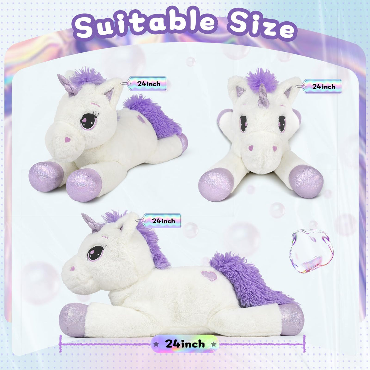 Lanmore Big Unicorn Stuffed Animal – Giant White Plush Pillow (24-Inch)