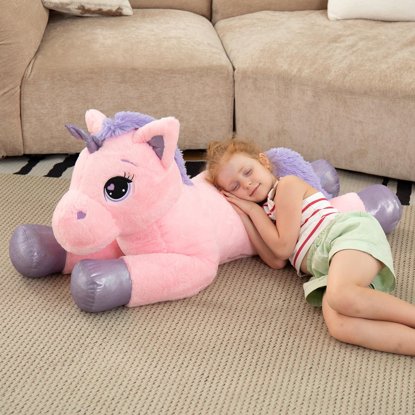 Lanmore Giant 43-Inch Unicorn Plush Pillow — Soft Pink Stuffed Toy