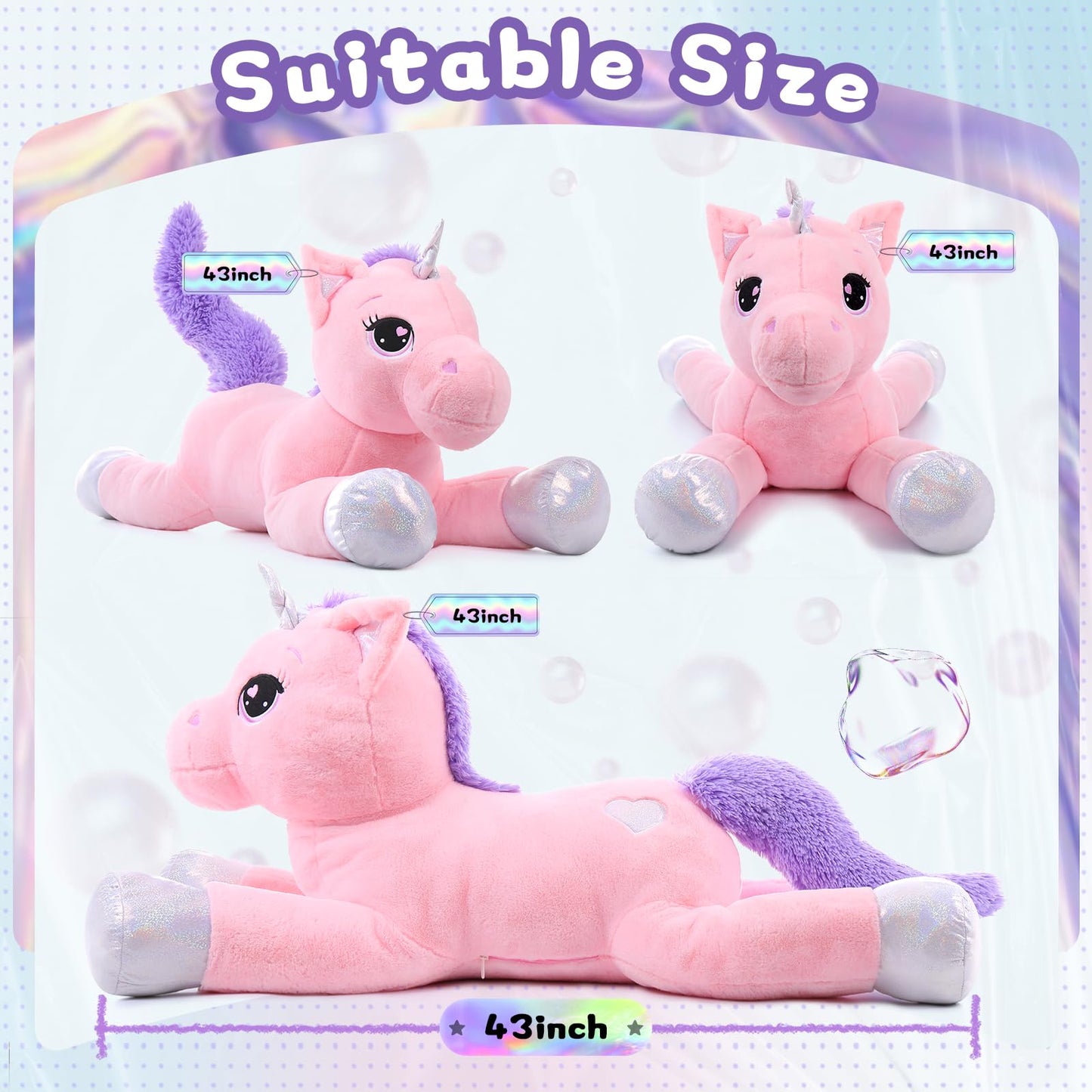 Lanmore Giant 43-Inch Unicorn Plush Pillow — Soft Pink Stuffed Toy