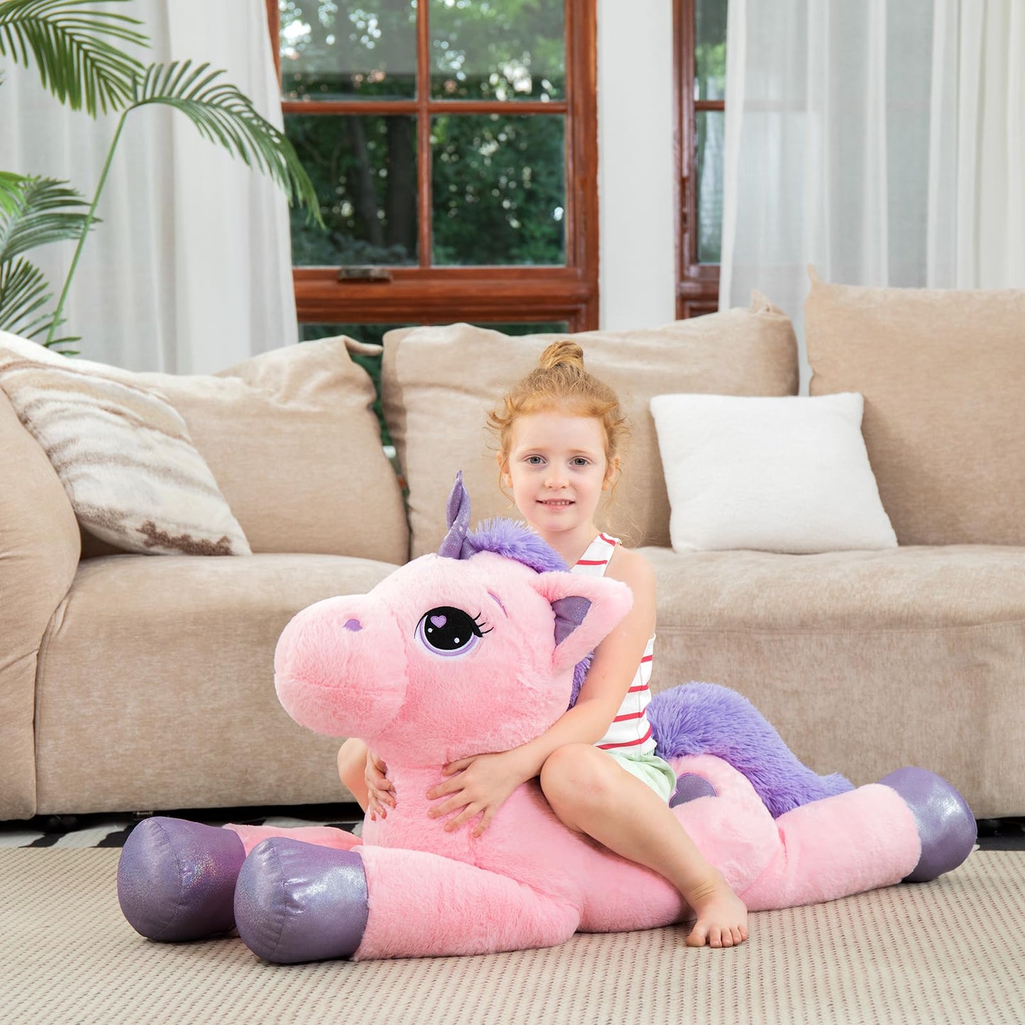 Lanmore Giant 43-Inch Unicorn Plush Pillow — Soft Pink Stuffed Toy