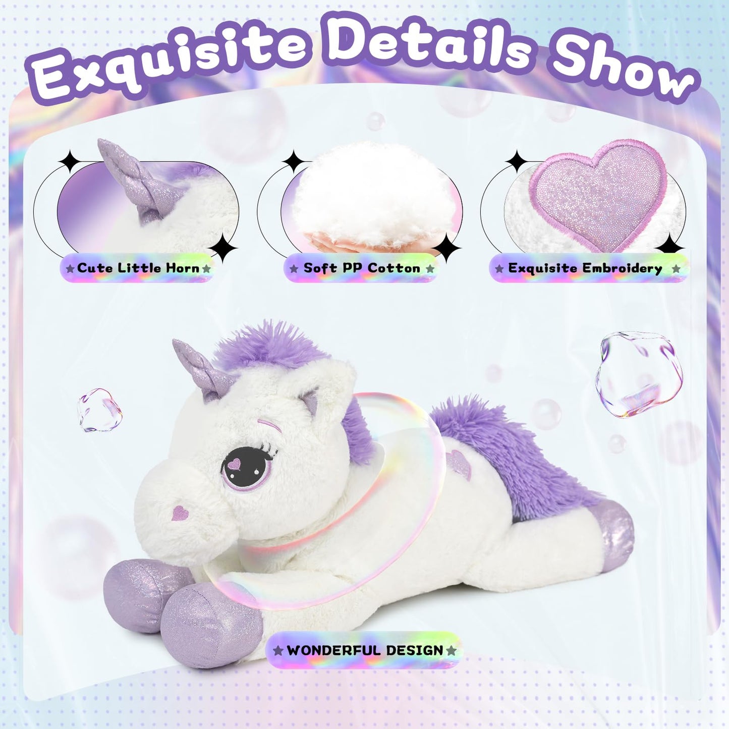 Lanmore Big Unicorn Stuffed Animal – Giant White Plush Pillow (24-Inch)