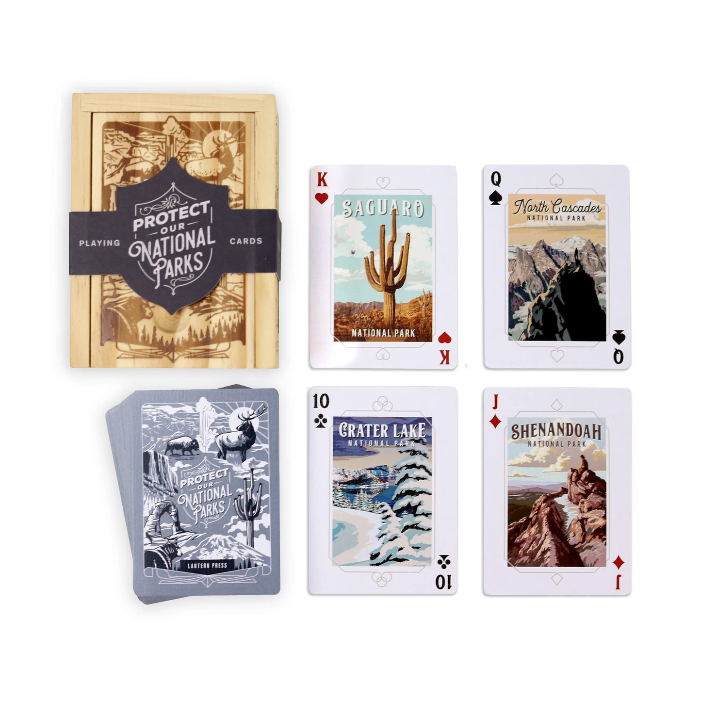 Lantern Press Protect Our National Parks Playing Cards – Premium 52-Card Pine Box Deck