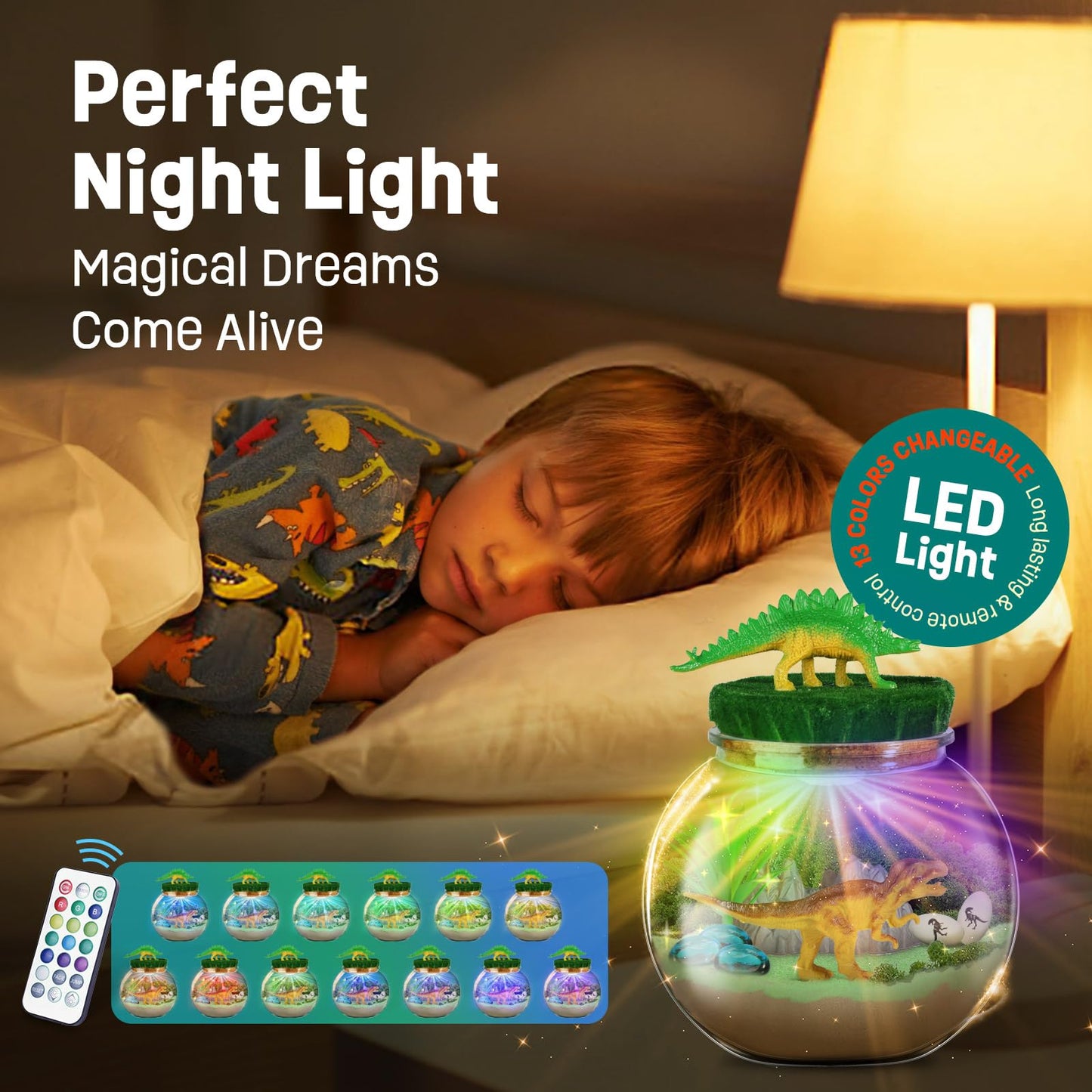 LAOESE Dinosaur Terrarium Kit for Kids – DIY Dino Toys & Night Light Gift (Ages 4–12)