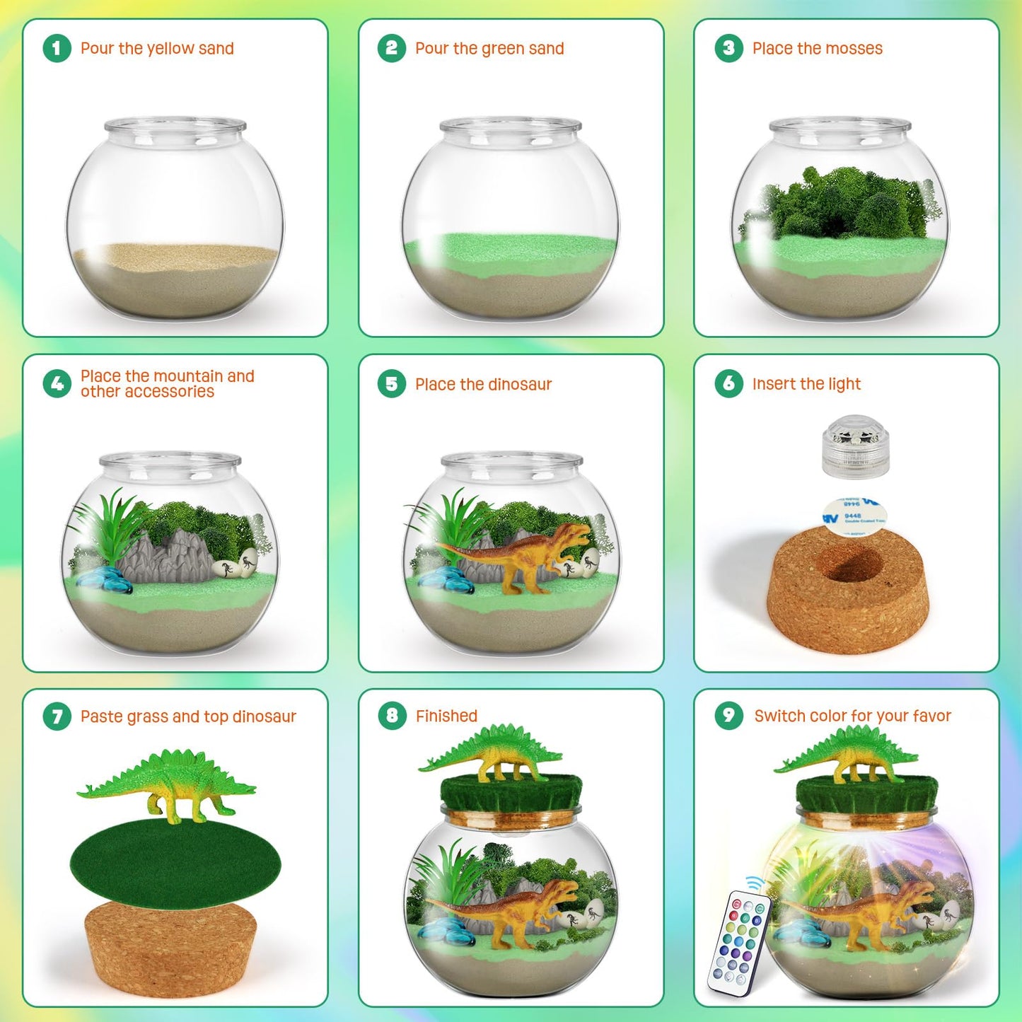 LAOESE Dinosaur Terrarium Kit for Kids – DIY Dino Toys & Night Light Gift (Ages 4–12)
