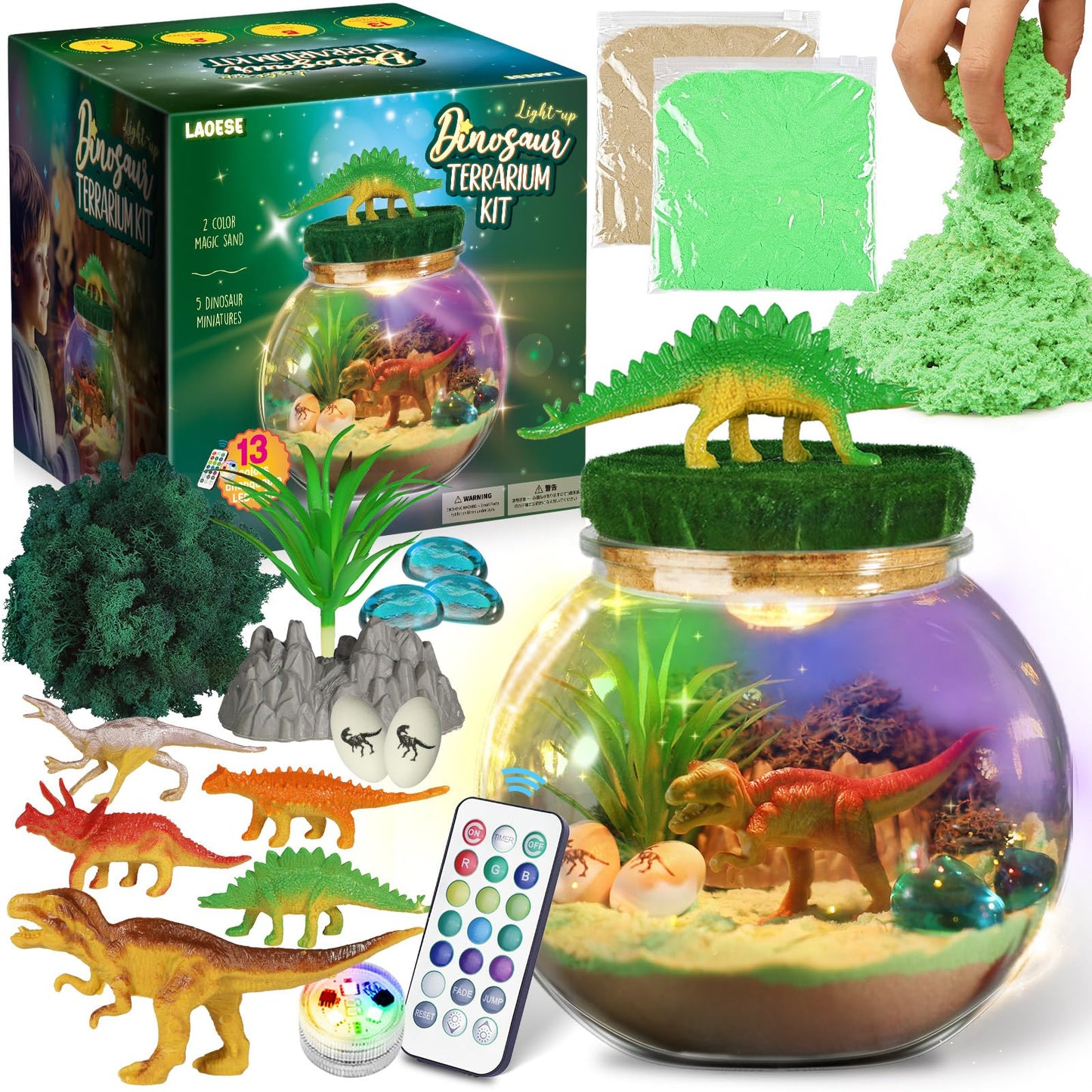 LAOESE Dinosaur Terrarium Kit for Kids – DIY Dino Toys & Night Light Gift (Ages 4–12)