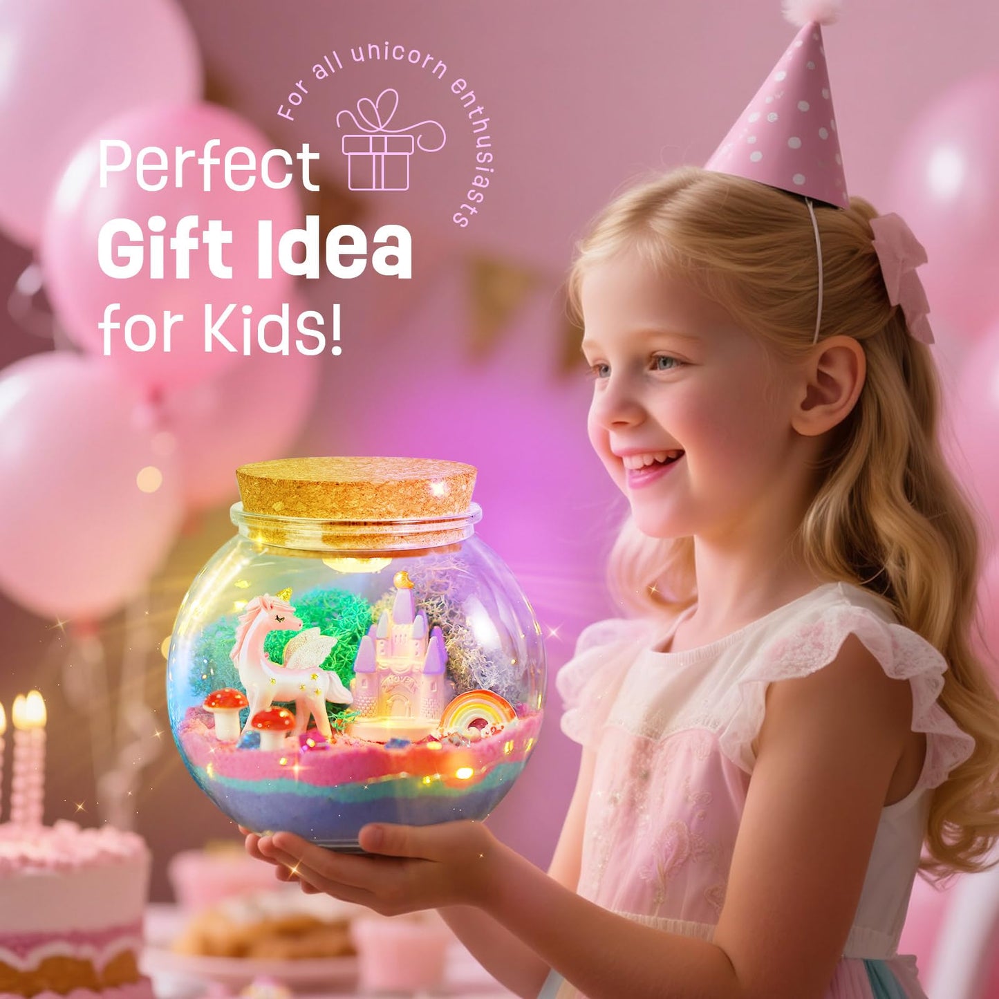 LAOESE Unicorn Light-Up Terrarium Kit for Kids – DIY LED Night Light & Craft Activity