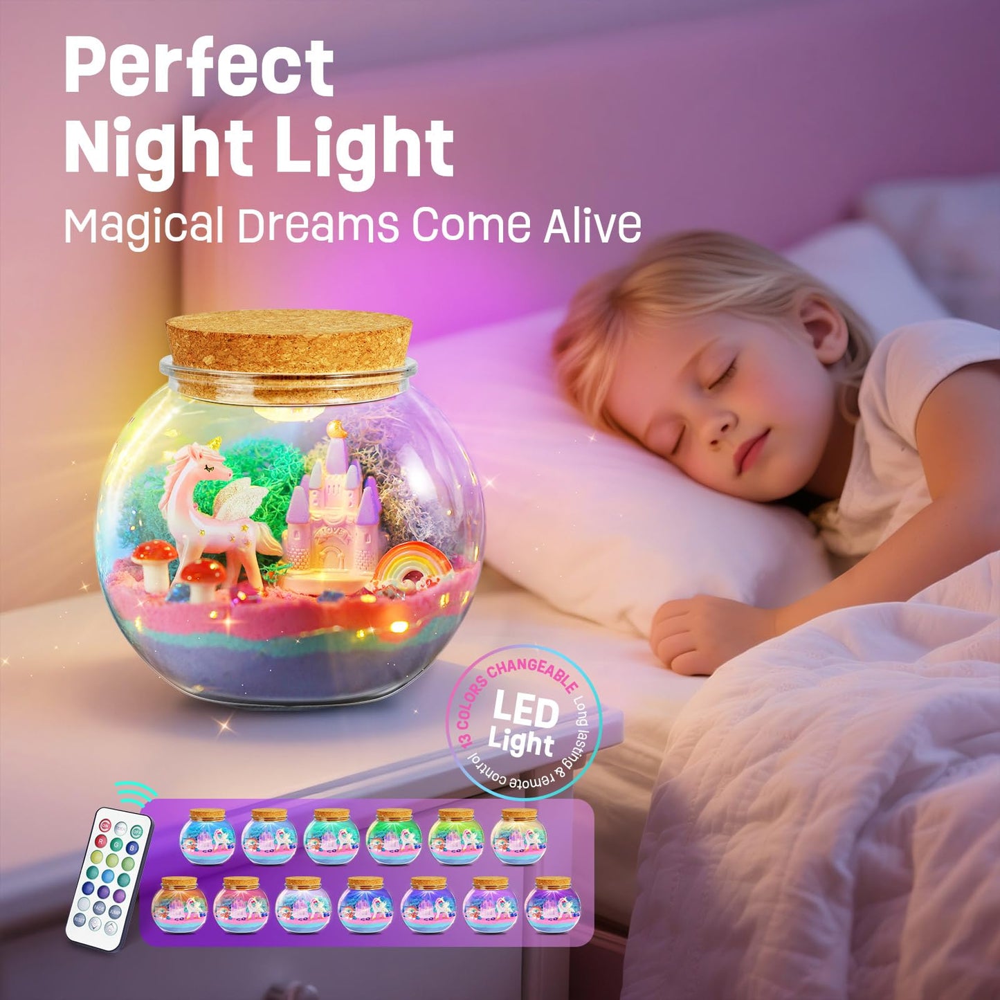 LAOESE Unicorn Light-Up Terrarium Kit for Kids – DIY LED Night Light & Craft Activity