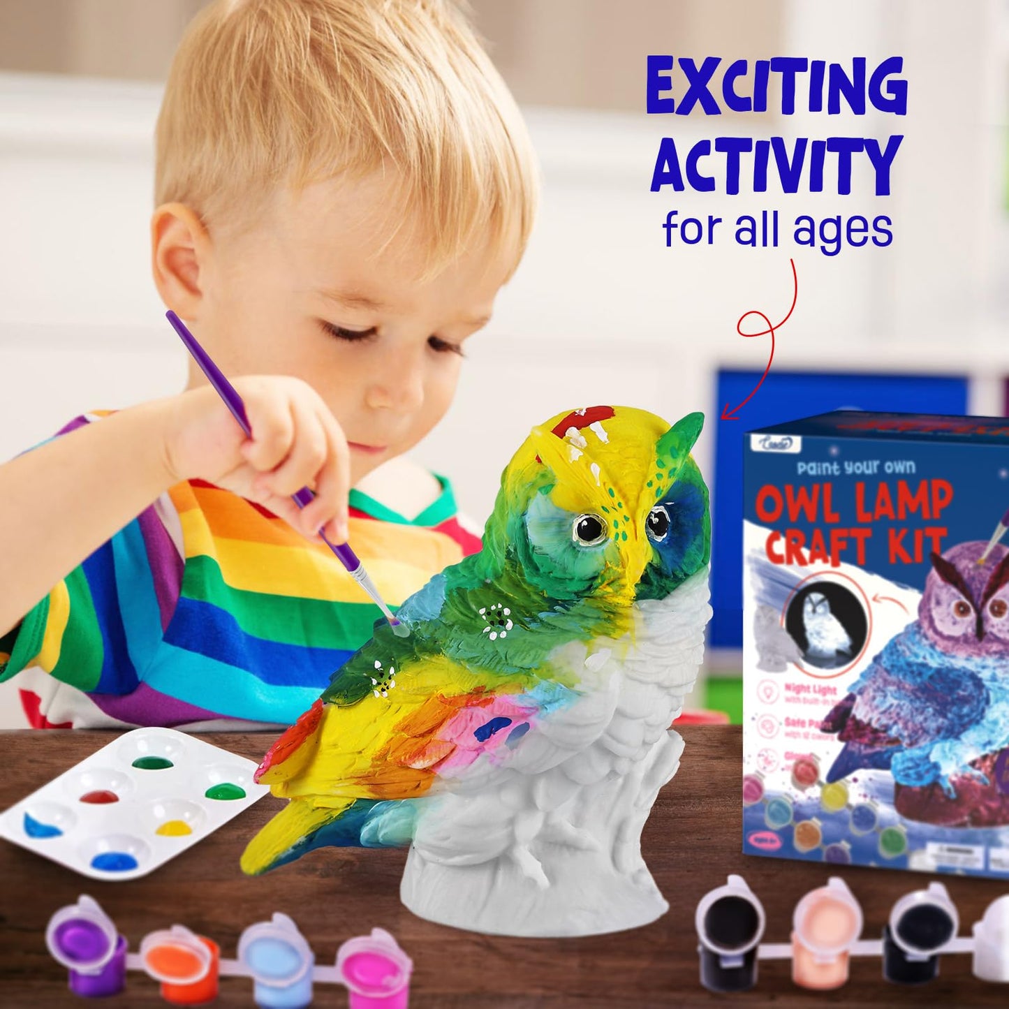 LAOESE Paint Your Own Owl Lamp Kit – Kids Craft Kit for Ages 6–12, Creative Night Light