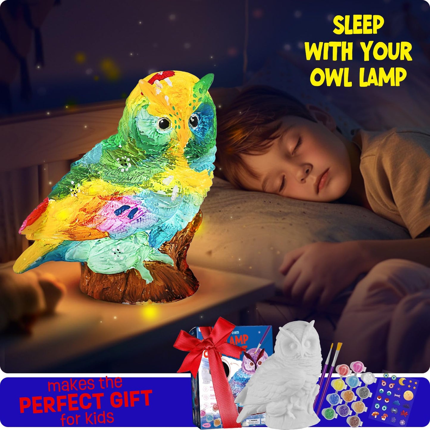 LAOESE Paint Your Own Owl Lamp Kit – Kids Craft Kit for Ages 6–12, Creative Night Light