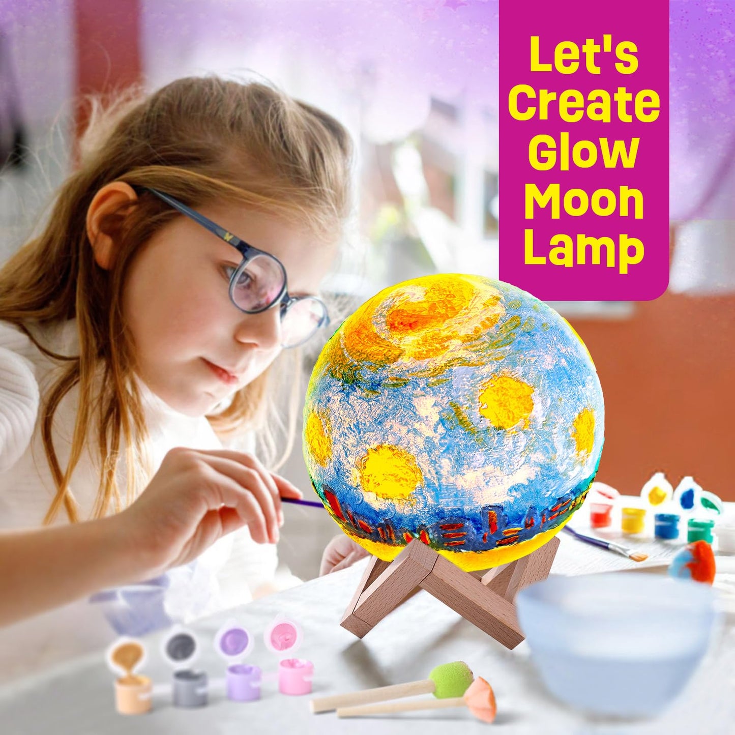 LAOESE Paint Your Own Moon Lamp Kit – DIY 3D Moon Night Light for Kids