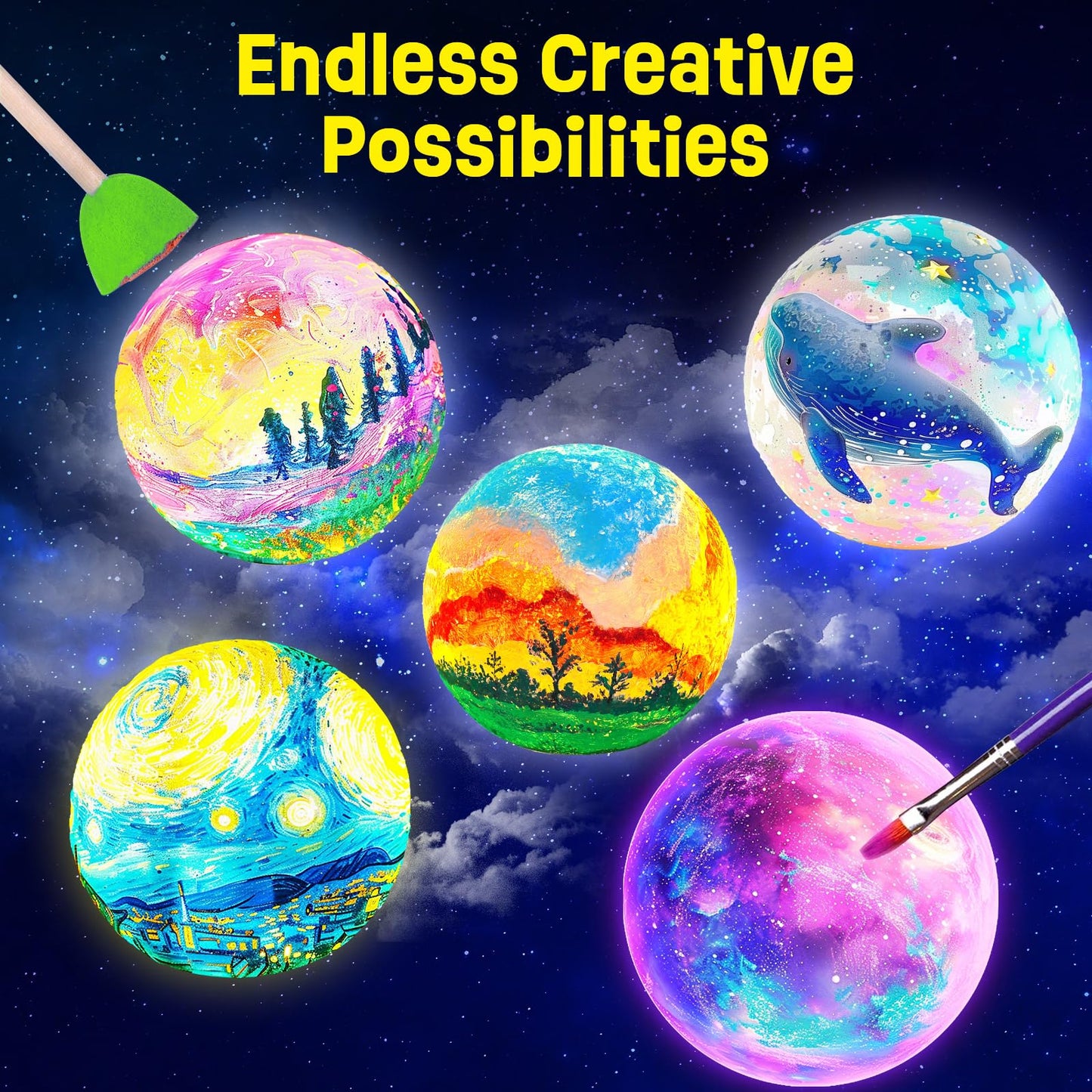 LAOESE Paint Your Own Moon Lamp Kit – DIY 3D Moon Night Light for Kids