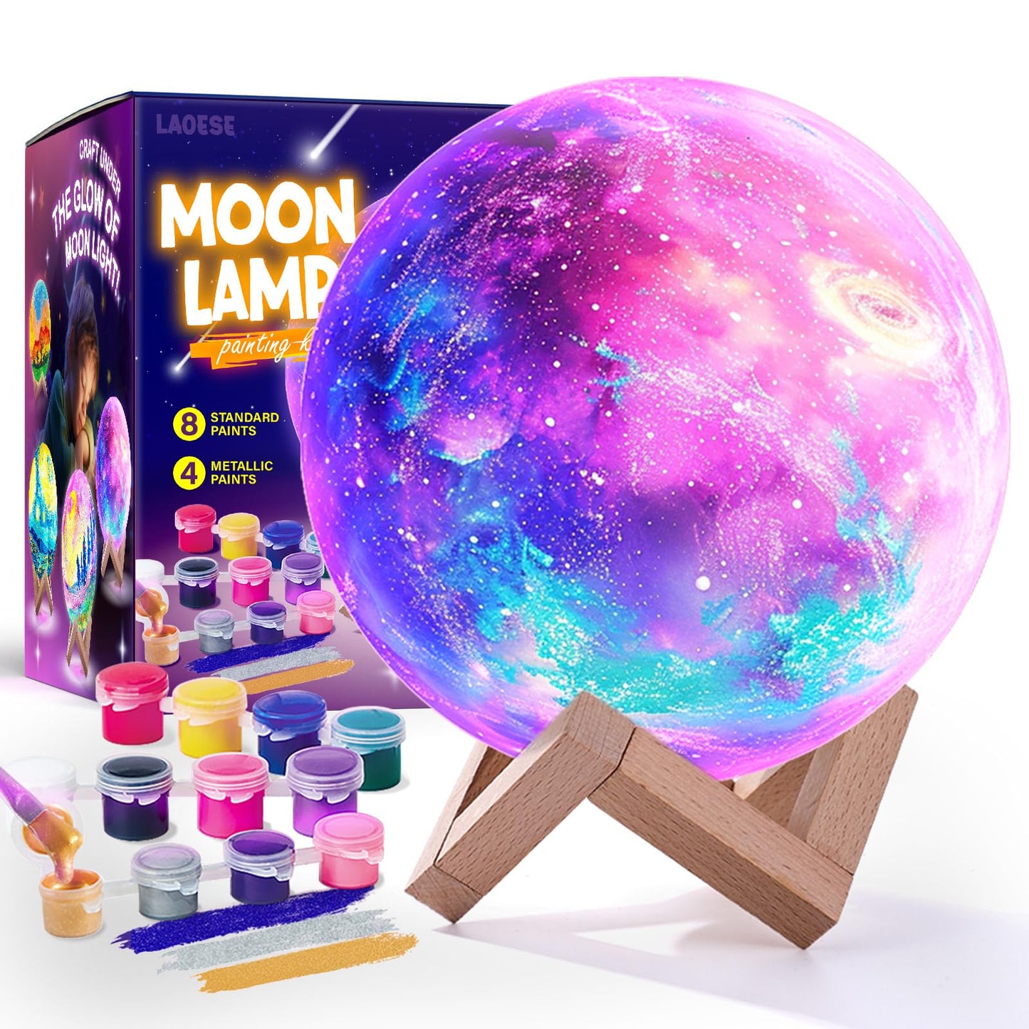 LAOESE Paint Your Own Moon Lamp Kit – DIY 3D Moon Night Light for Kids
