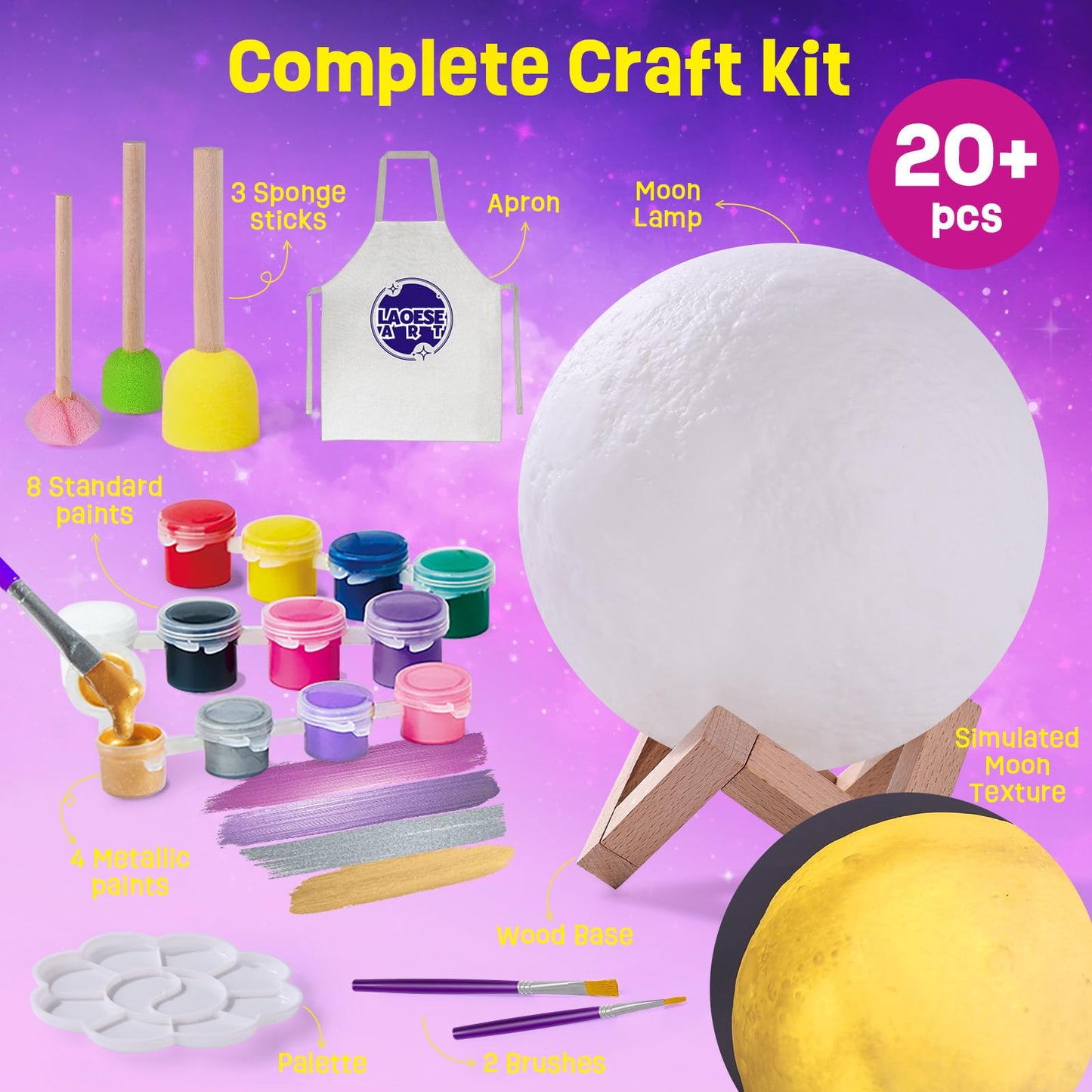 LAOESE Paint Your Own Moon Lamp Kit – DIY 3D Moon Night Light for Kids