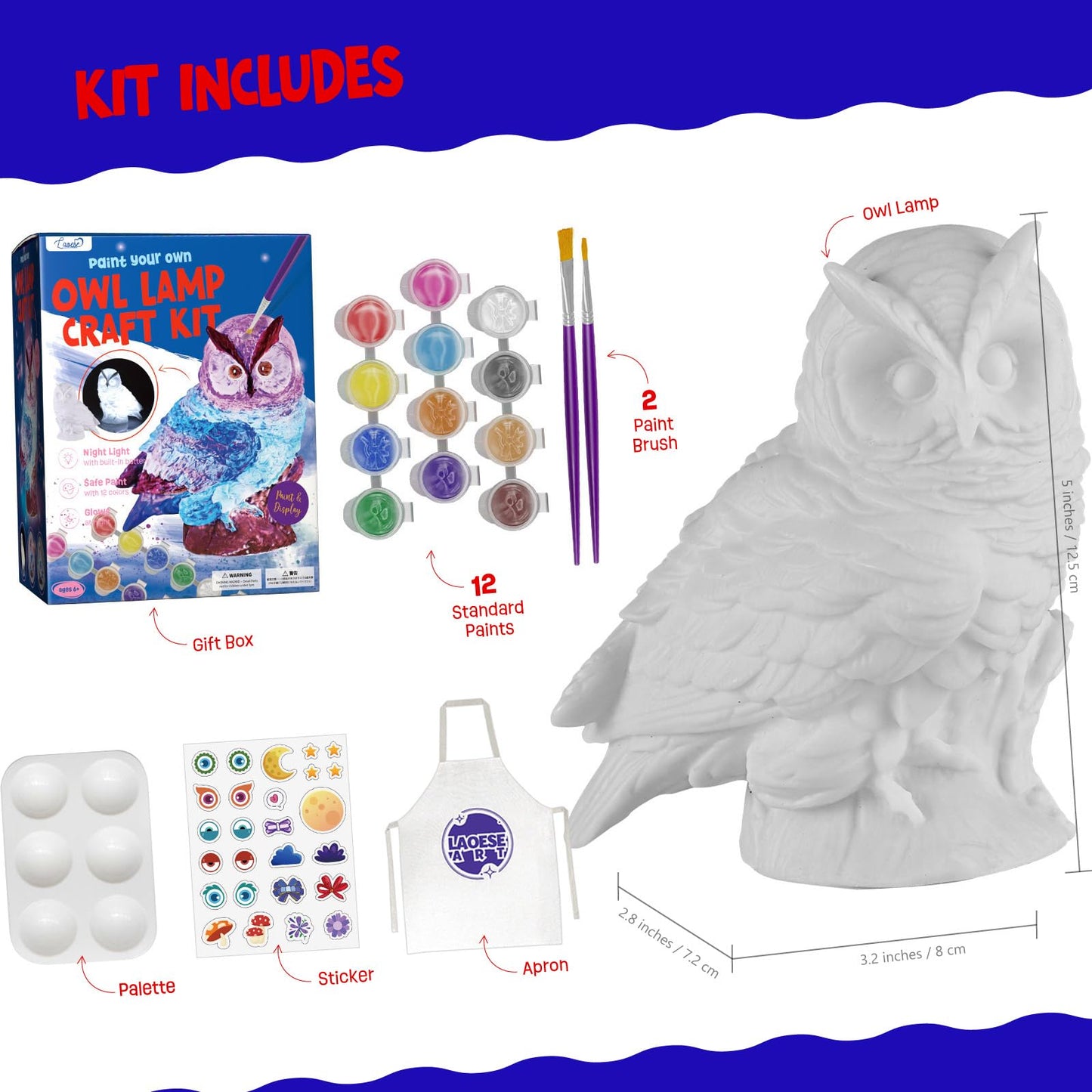 LAOESE Paint Your Own Owl Lamp Kit – Kids Craft Kit for Ages 6–12, Creative Night Light