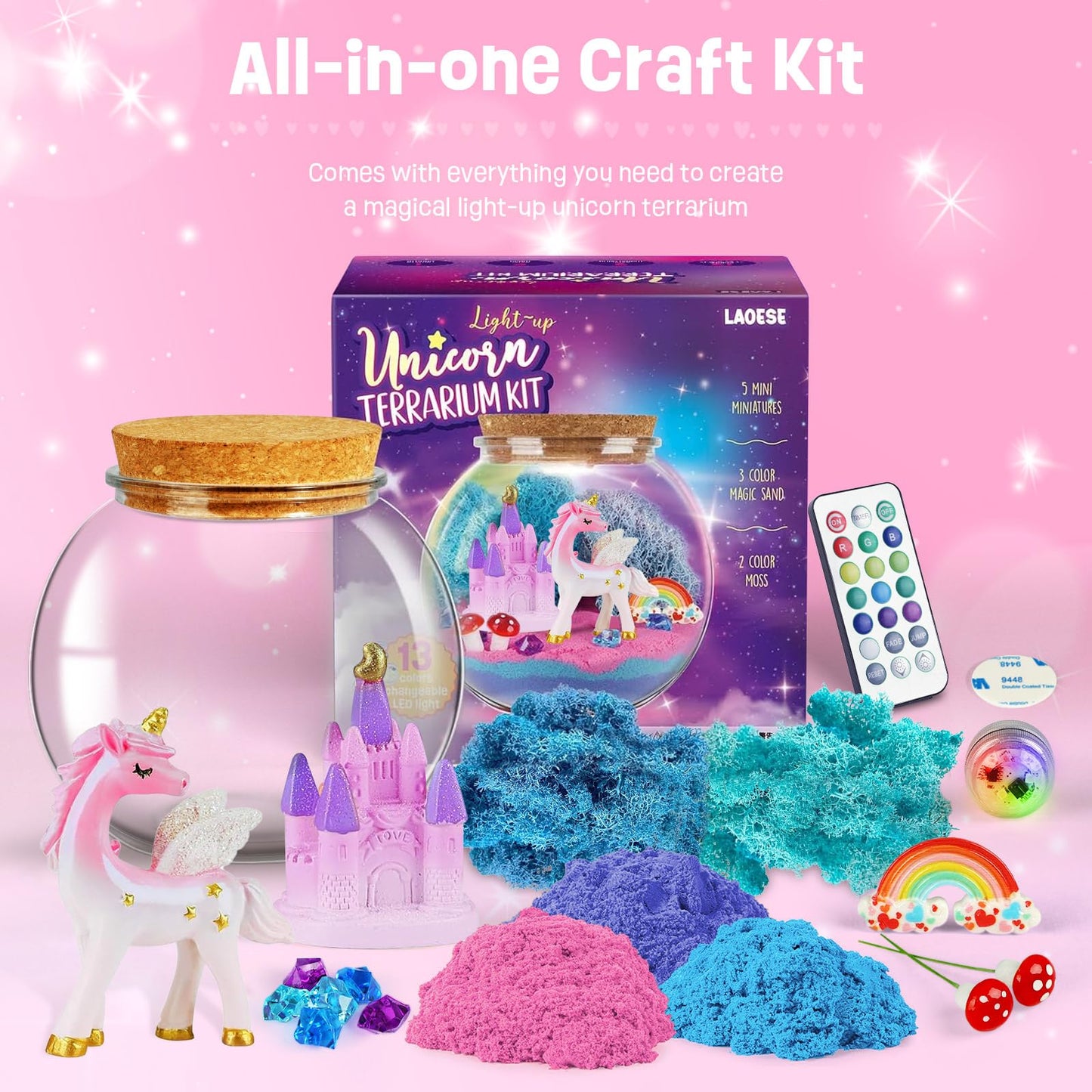 LAOESE Unicorn Light-Up Terrarium Kit for Kids – DIY LED Night Light & Craft Activity