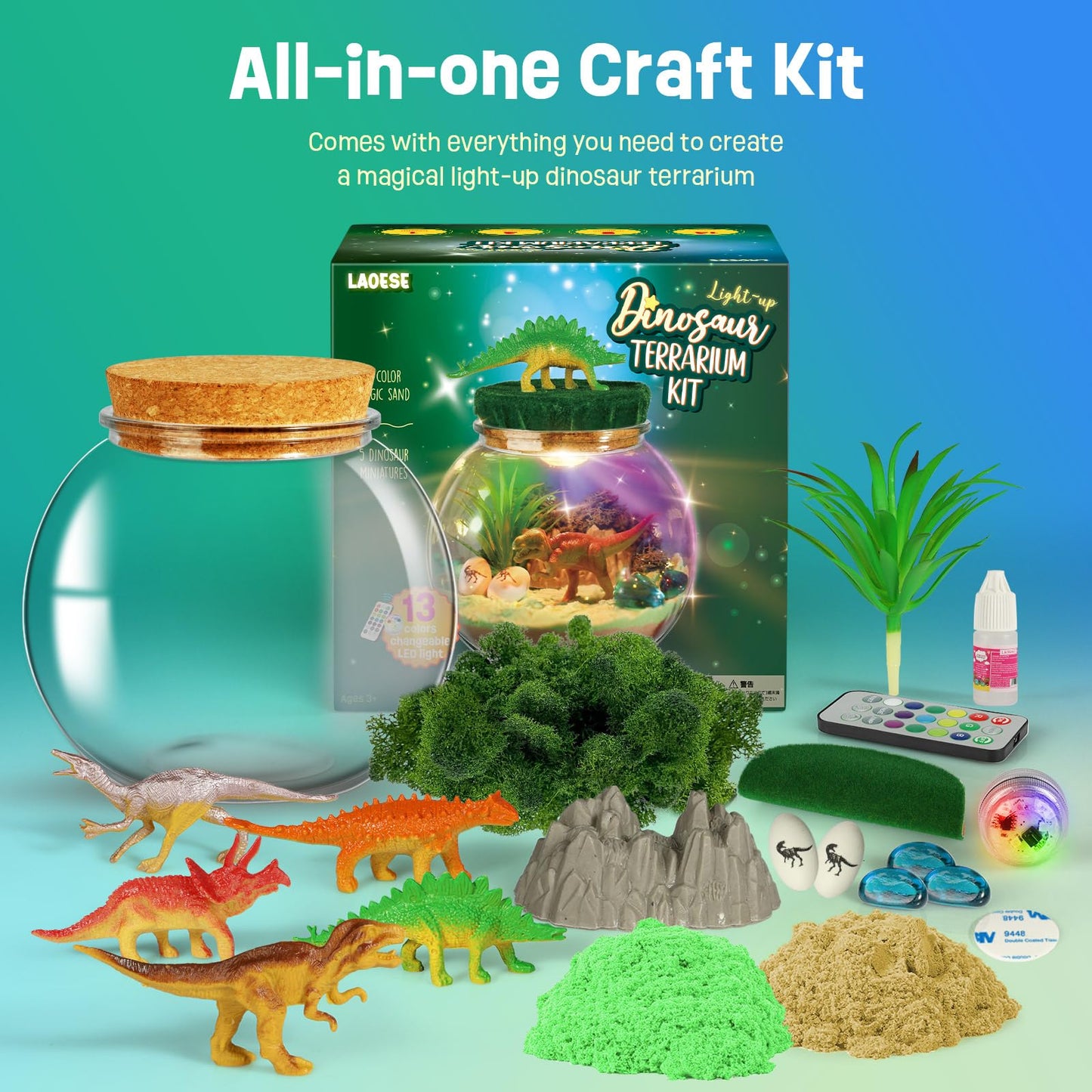 LAOESE Dinosaur Terrarium Kit for Kids – DIY Dino Toys & Night Light Gift (Ages 4–12)