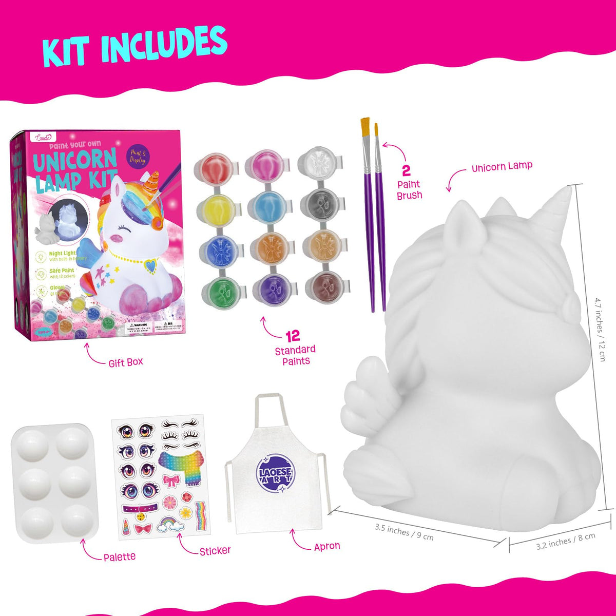 LAOESE Paint Your Own Unicorn Lamp Kit – Kids Unicorn Craft (Ages 6-12)