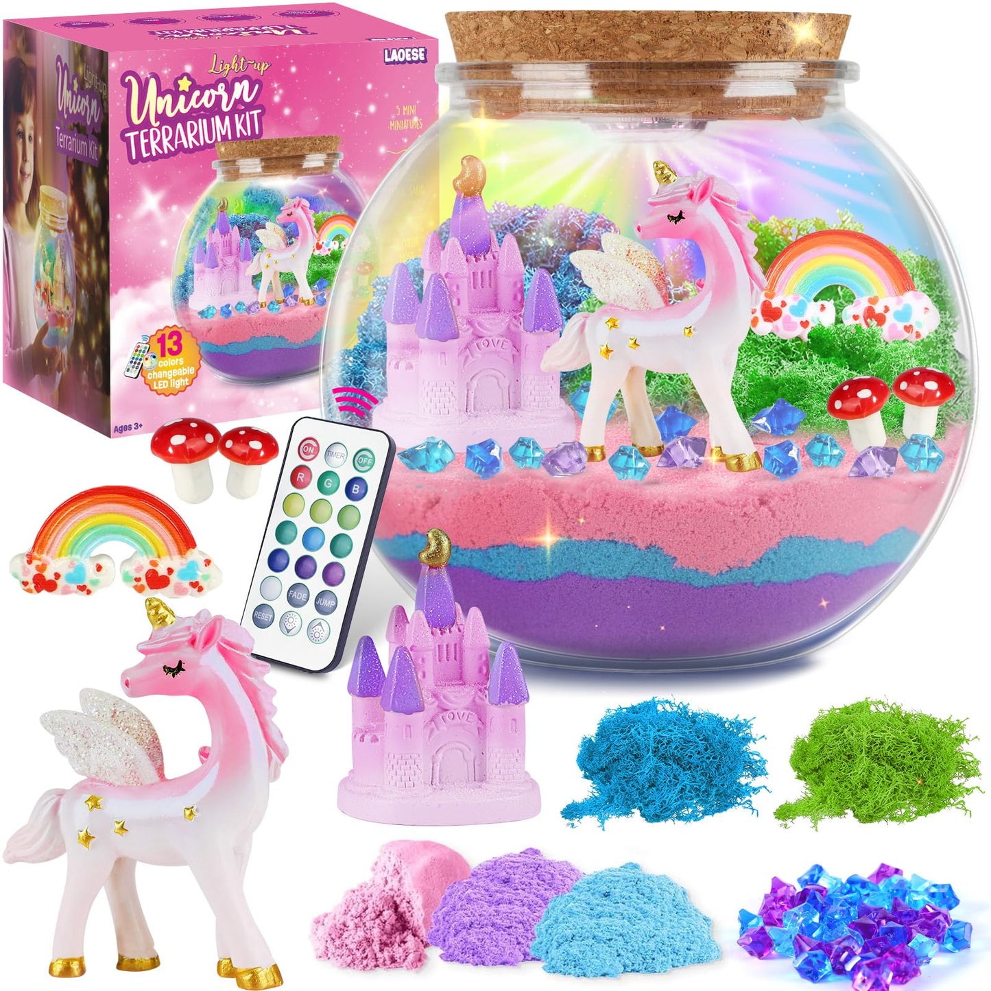 LAOESE Unicorn Light-Up Terrarium Kit for Kids – DIY LED Night Light & Craft Activity