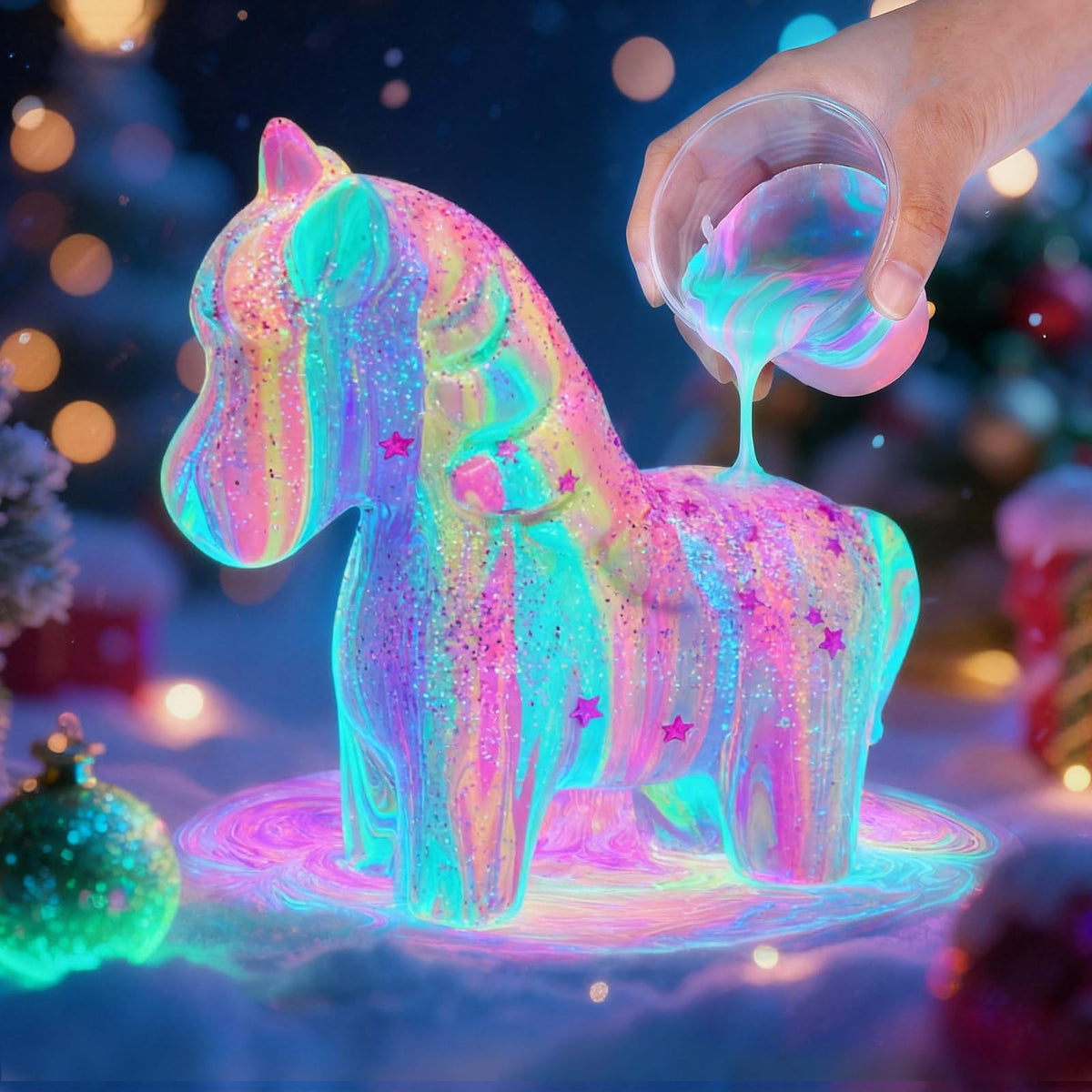 LAOESE Unicorns Paint Pouring Art Kit - Glow-in-the-Dark Unicorn Craft for Kids Aged 6-12
