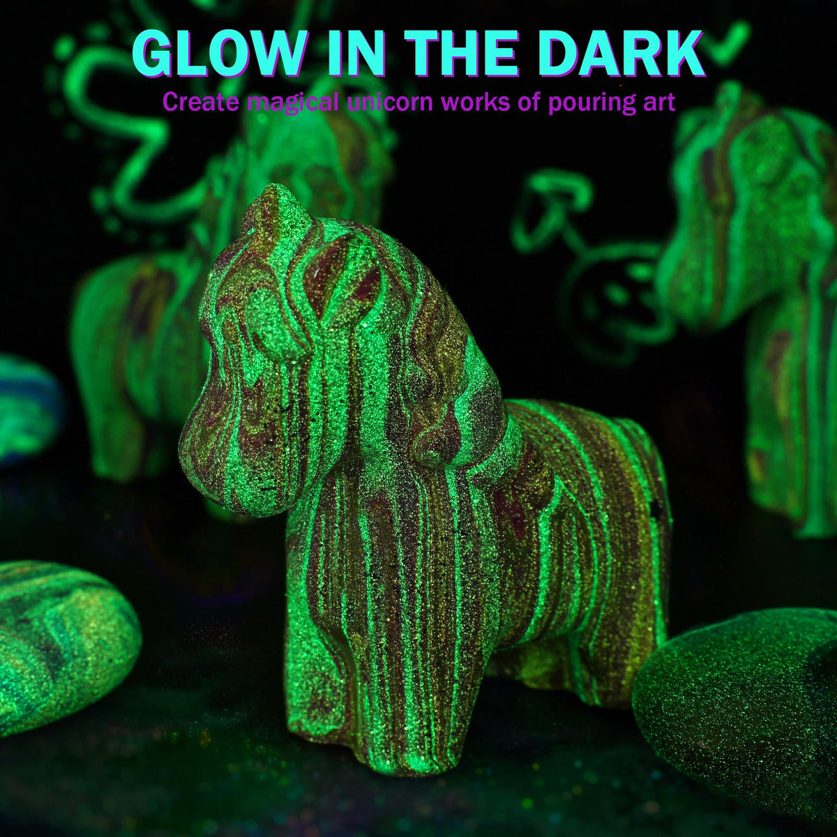 LAOESE Unicorns Paint Pouring Art Kit - Glow-in-the-Dark Unicorn Craft for Kids Aged 6-12
