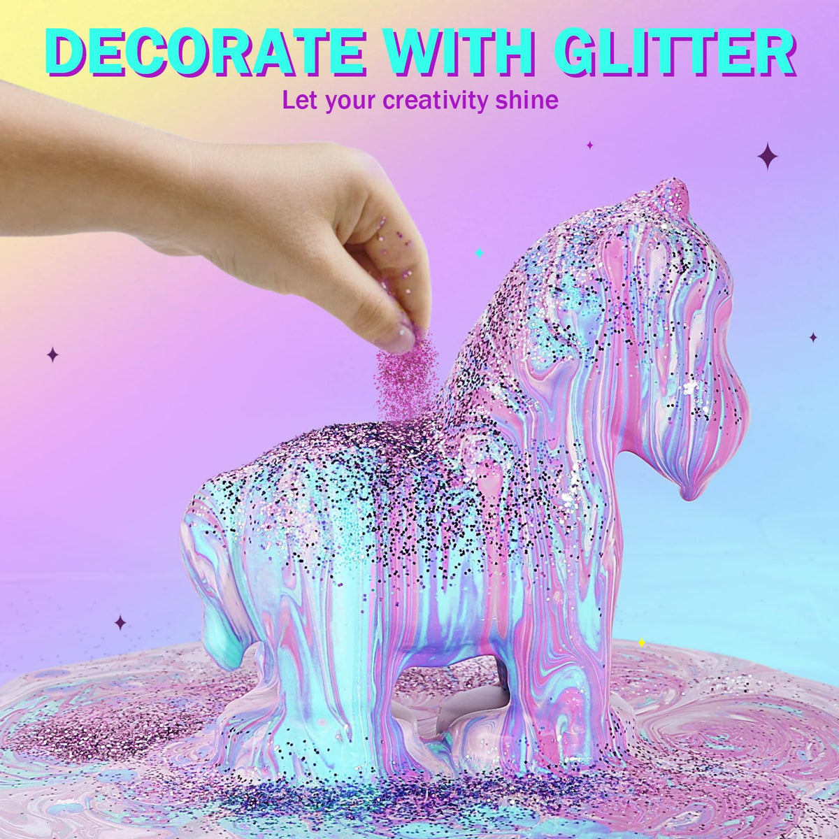 LAOESE Unicorns Paint Pouring Art Kit - Glow-in-the-Dark Unicorn Craft for Kids Aged 6-12