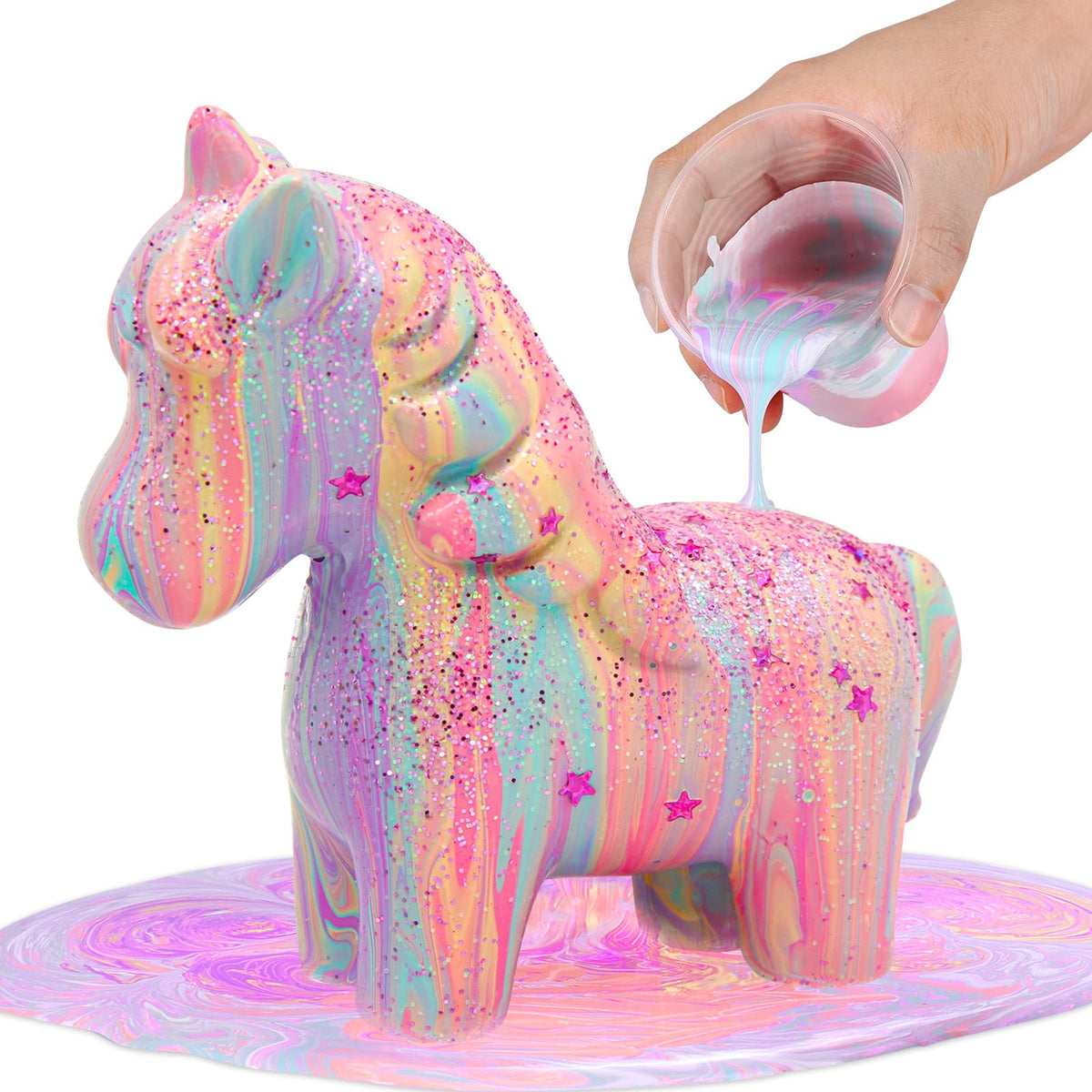 LAOESE Unicorns Paint Pouring Art Kit - Glow-in-the-Dark Unicorn Craft for Kids Aged 6-12