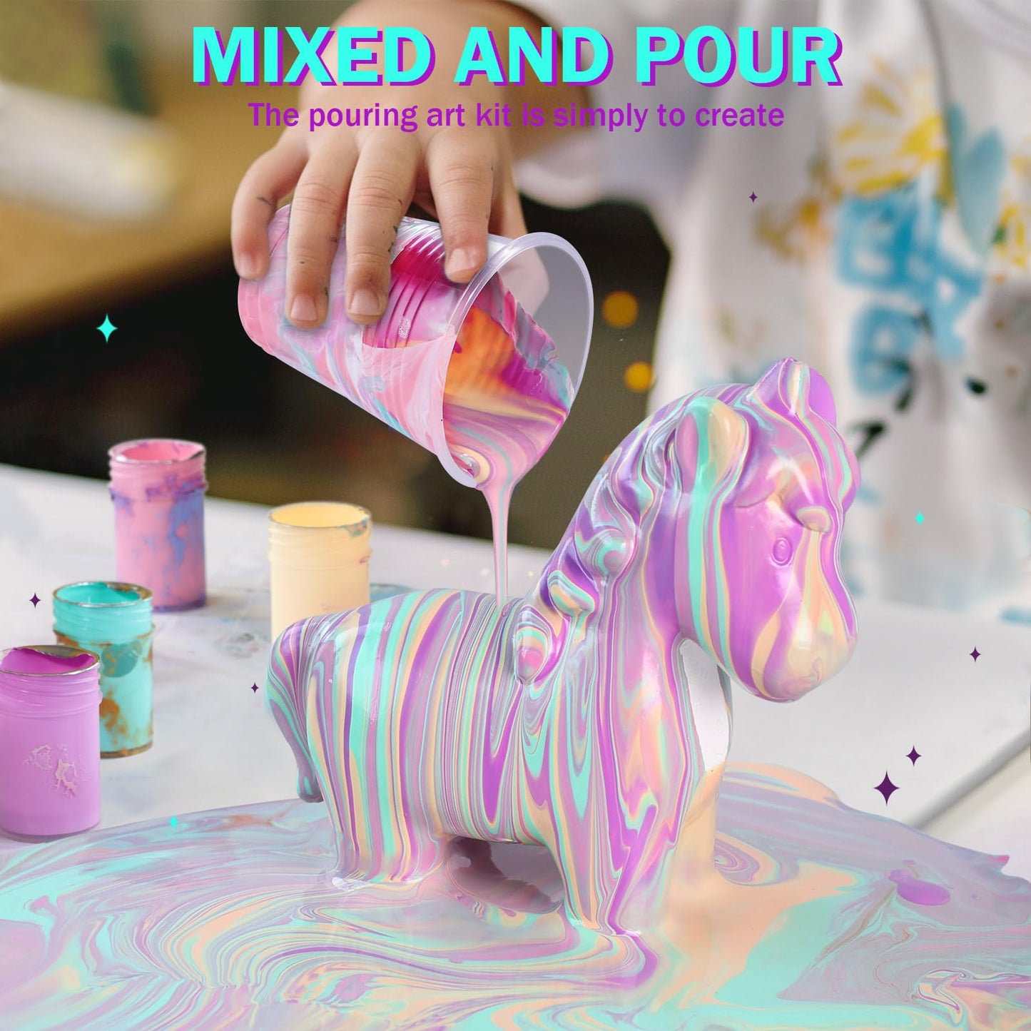 LAOESE Unicorns Paint Pouring Art Kit - Glow-in-the-Dark Unicorn Craft for Kids Aged 6-12