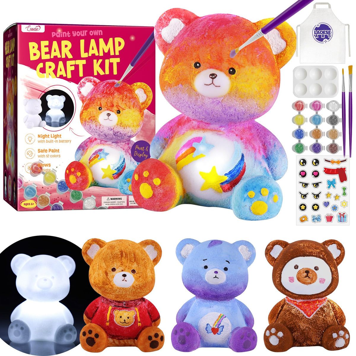 LAOESE Paint Your Own Bear Lamp Kit - Creative Kids Art & Craft Toy