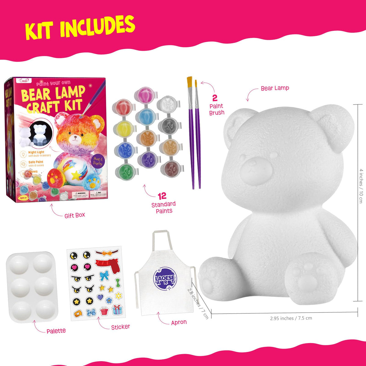 LAOESE Paint Your Own Bear Lamp Kit - Creative Kids Art & Craft Toy