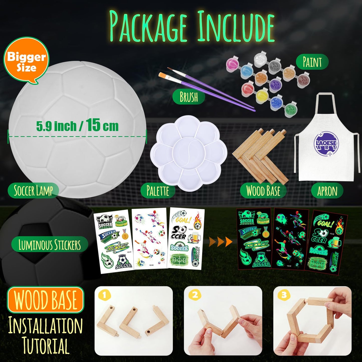 LAOESE Paint Your Own Soccer Ball Lamp Kit | DIY Night Light & Kids Crafts