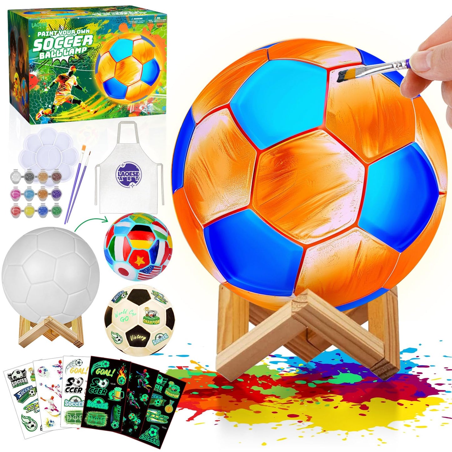LAOESE Paint Your Own Soccer Ball Lamp Kit | DIY Night Light & Kids Crafts
