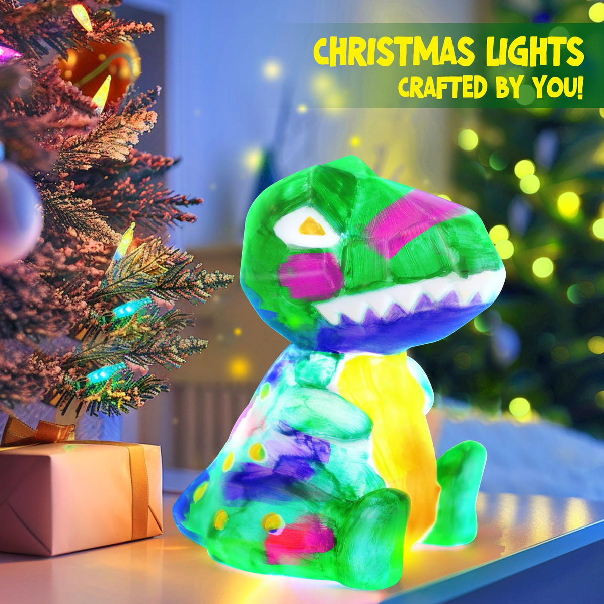 LAOESE Paint Your Own Dinosaur Lamp Kit – Kids Craft Set for Ages 3-12