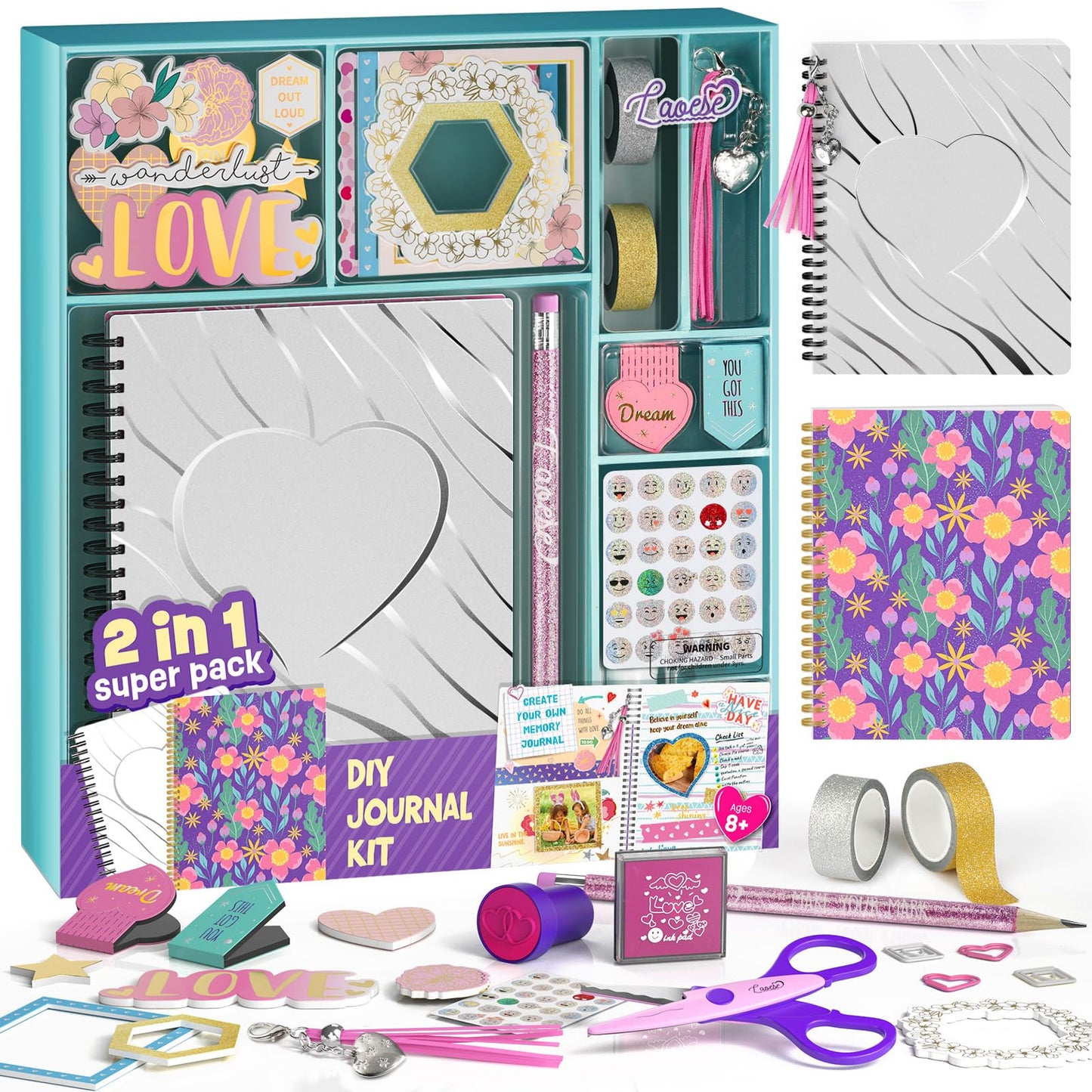 LAOESE 2-Pack DIY Journal Kit for Girls – Creative Scrapbook & Diary Set (Ages 8–14)