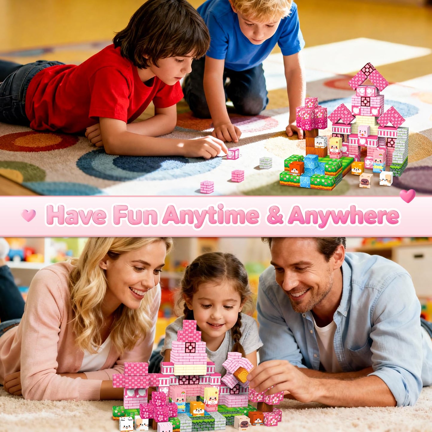 Laoren Magnetic Building Blocks – Pink Castle 150pcs STEM Toys for Kids 4-12