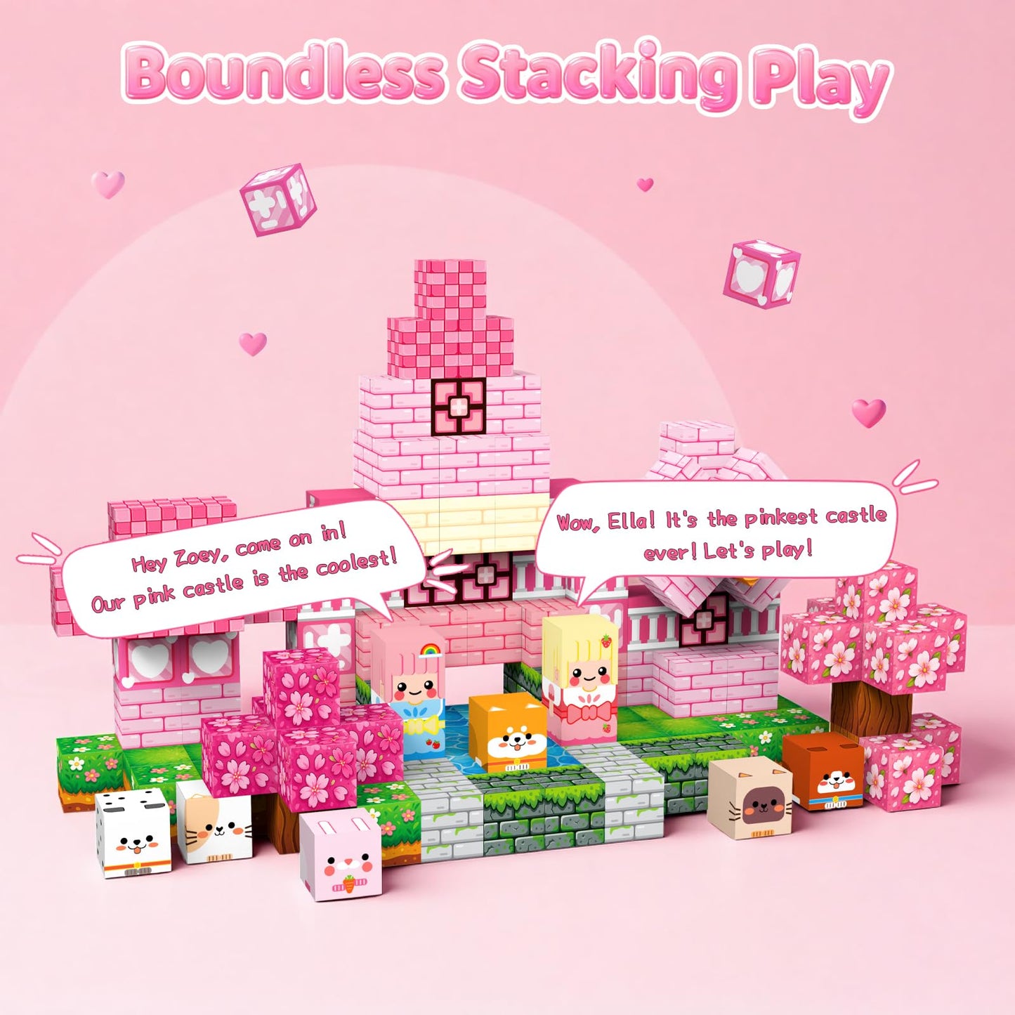 Laoren Magnetic Building Blocks – Pink Castle 150pcs STEM Toys for Kids 4-12