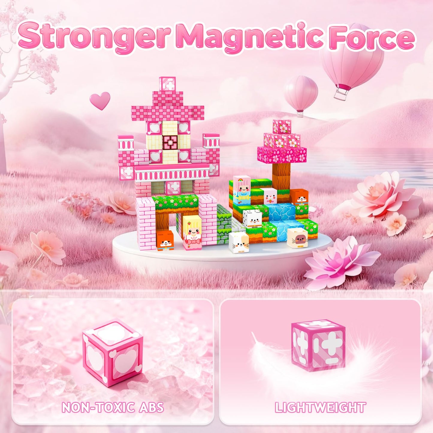 Laoren Magnetic Building Blocks – Pink Castle 150pcs STEM Toys for Kids 4-12