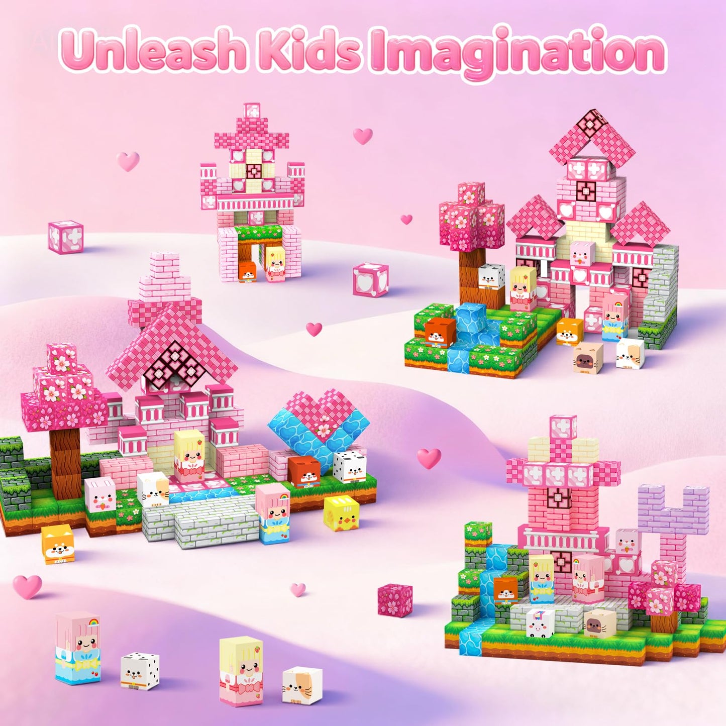 Laoren Magnetic Building Blocks – Pink Castle 150pcs STEM Toys for Kids 4-12