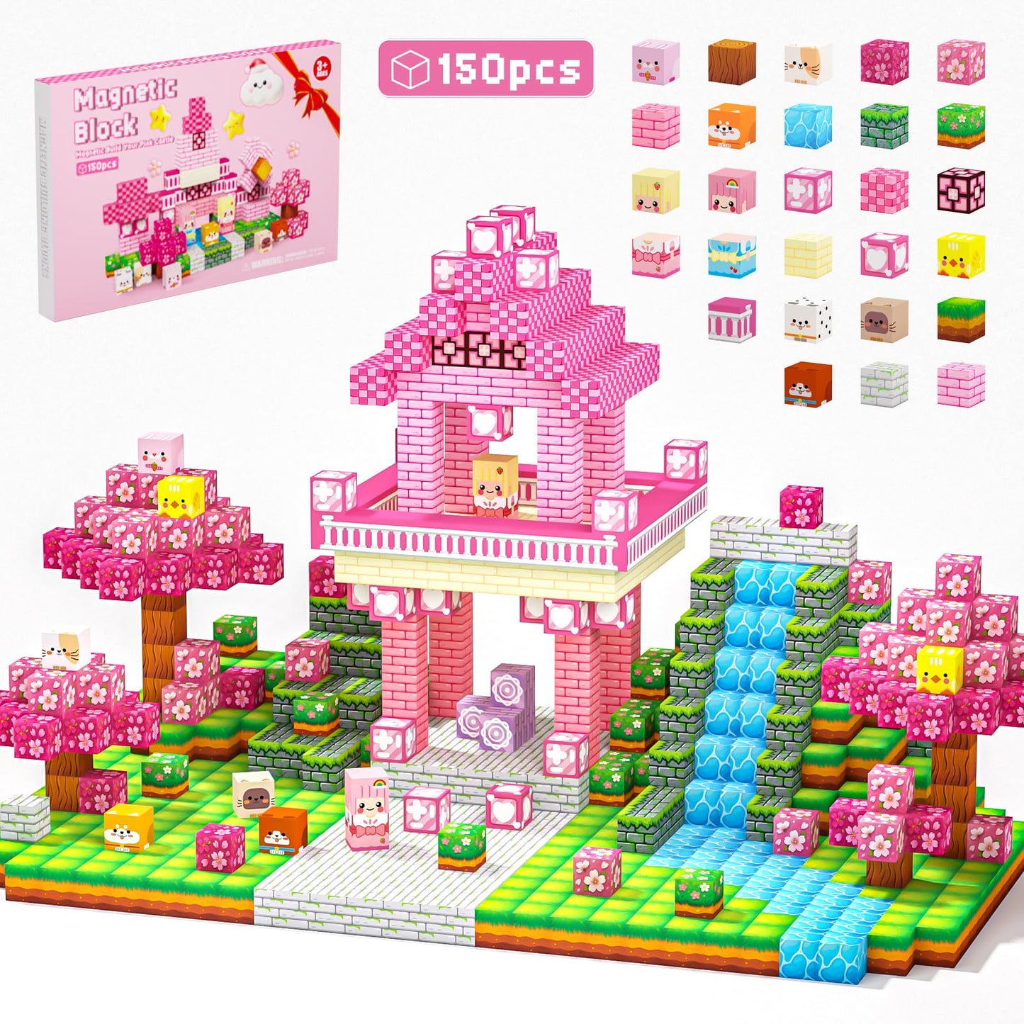 Laoren Magnetic Building Blocks – Pink Castle 150pcs STEM Toys for Kids 4-12