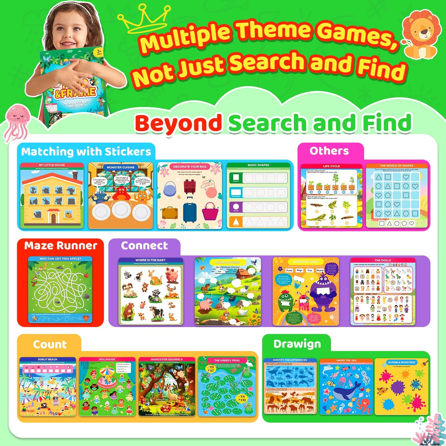 LAOSLAISI Search and Find Activity Books for Kids 3-5 | Screen-Free Travel Games & Busy Book
