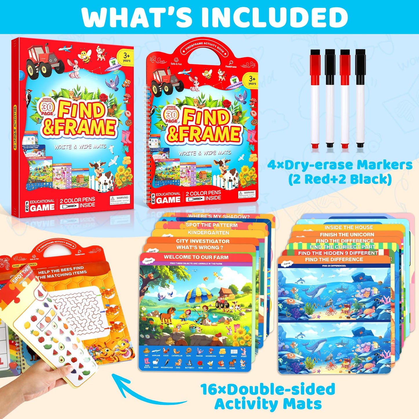 LAOSLAISI Search & Find Activity Books for Kids 3-5 – Screen-Free Travel Learning Busy Book