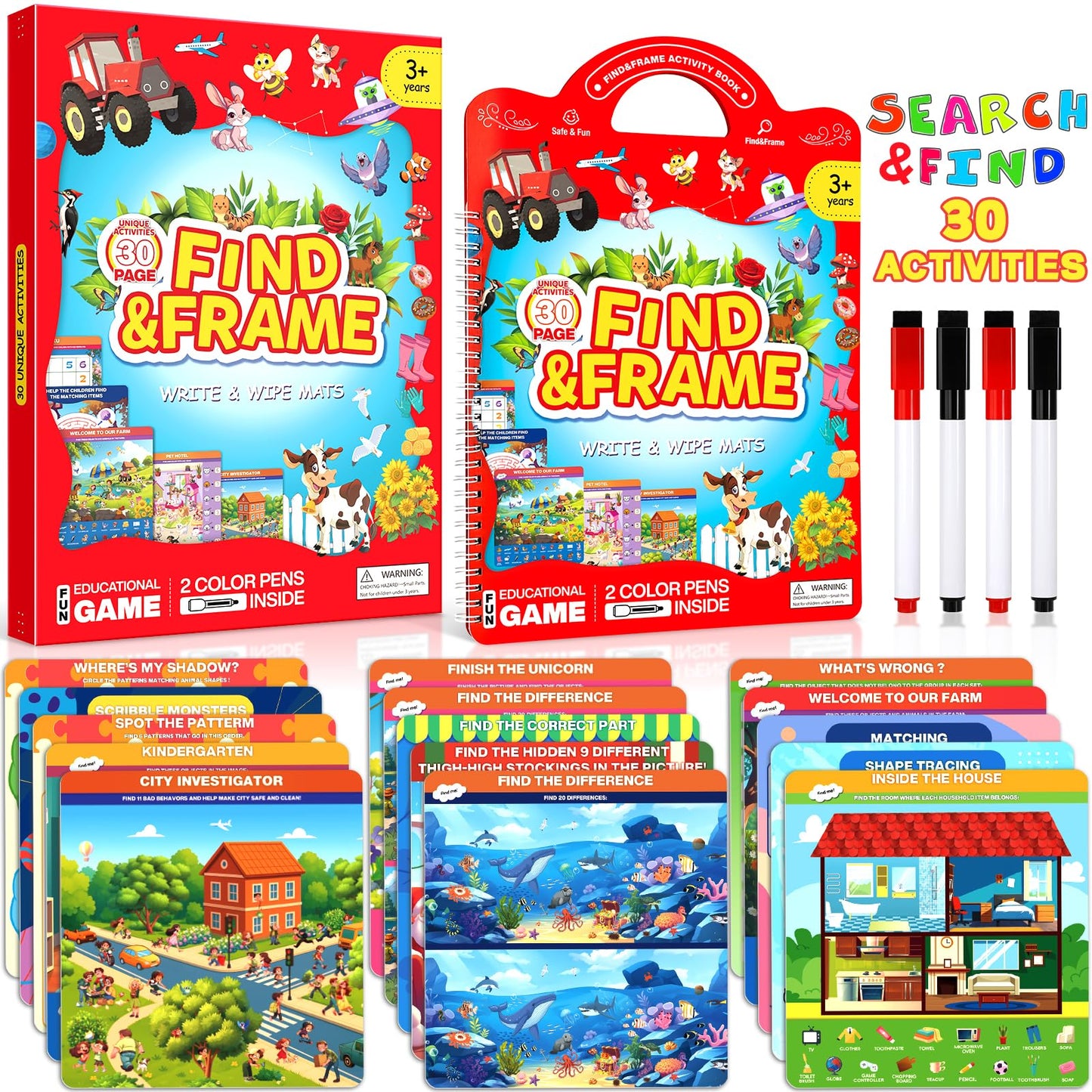 LAOSLAISI Search & Find Activity Books for Kids 3-5 – Screen-Free Travel Learning Busy Book