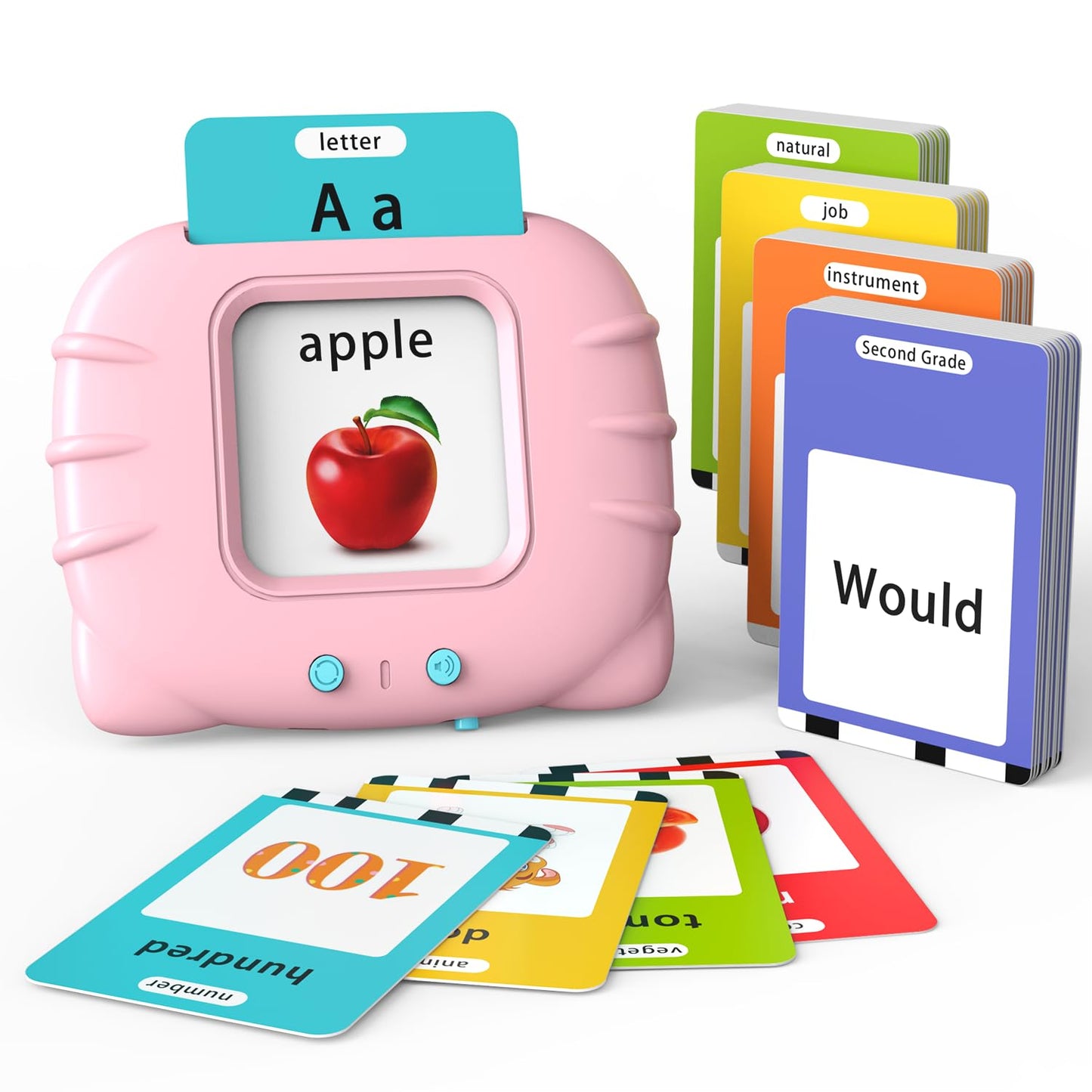 Lapare Audible Flash Cards – Toddler Learning Set (Pink), 280 Cards, 560 Words, Dolch Sight Words