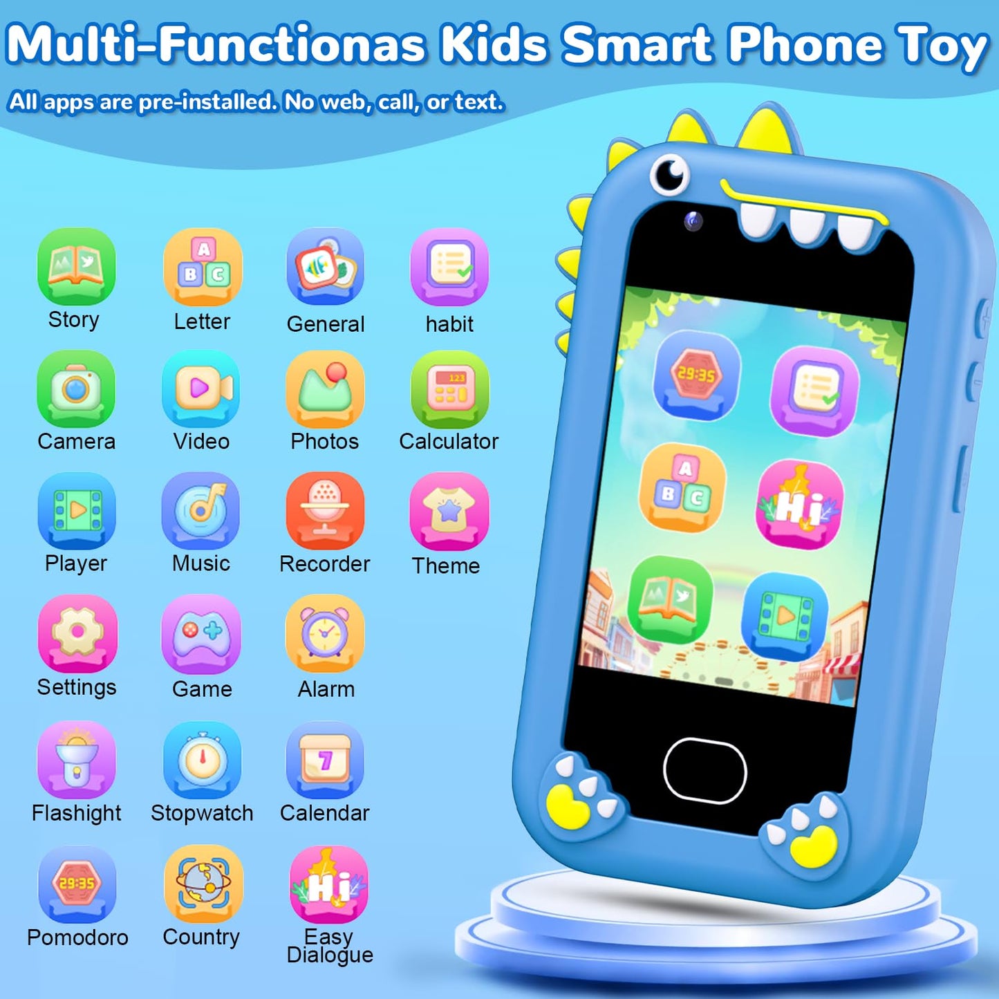 Lapare Kids Phone for Boys – Dual Camera Toy Smartphone with Music, Games & 32GB SD Card