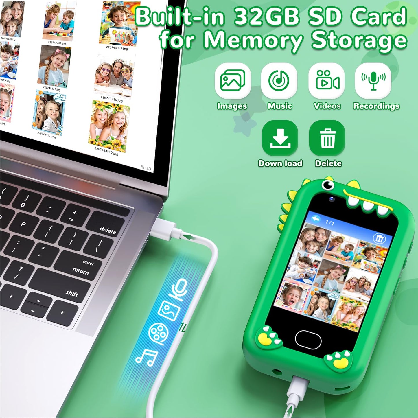 Lapare Kids Smart Phone Toy for Boys - 2.8-inch Touchscreen, Dual Camera, 32GB