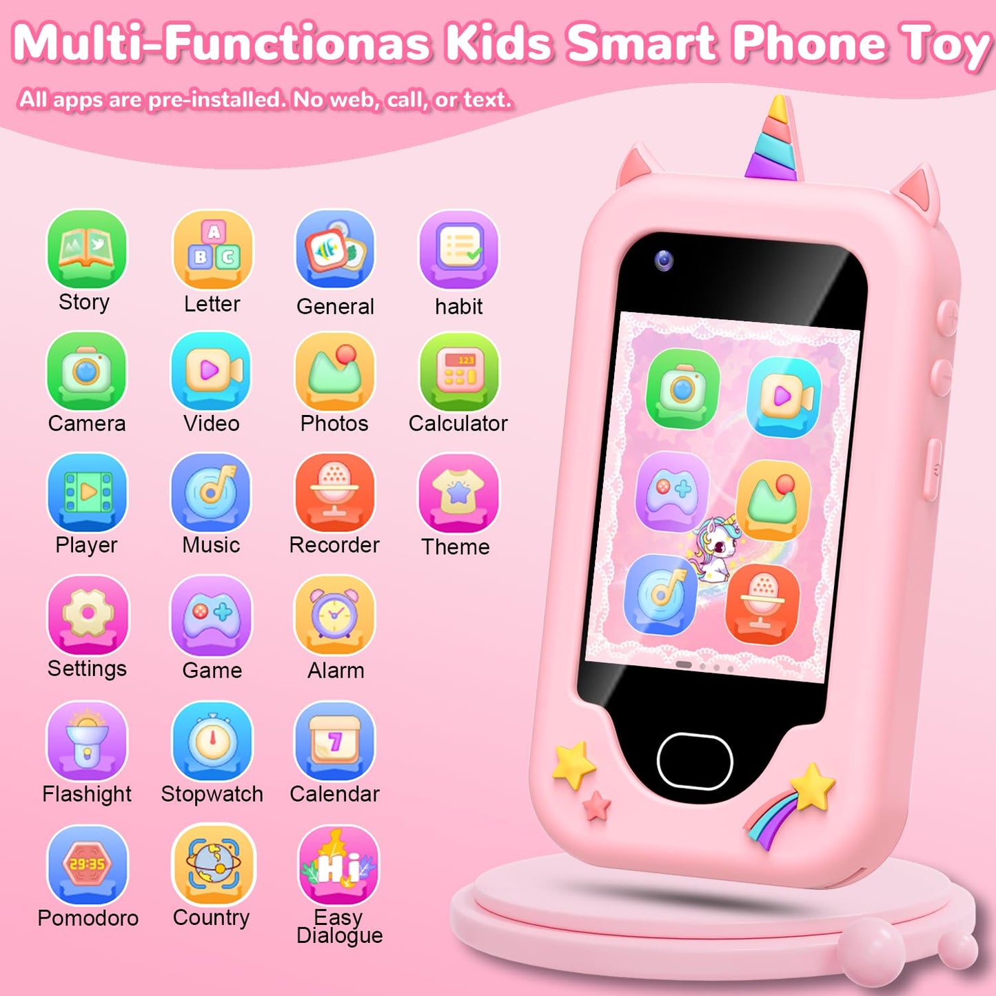 Lapare Kids Smart Phone for Girls – 32GB Educational Toy with Dual Cameras