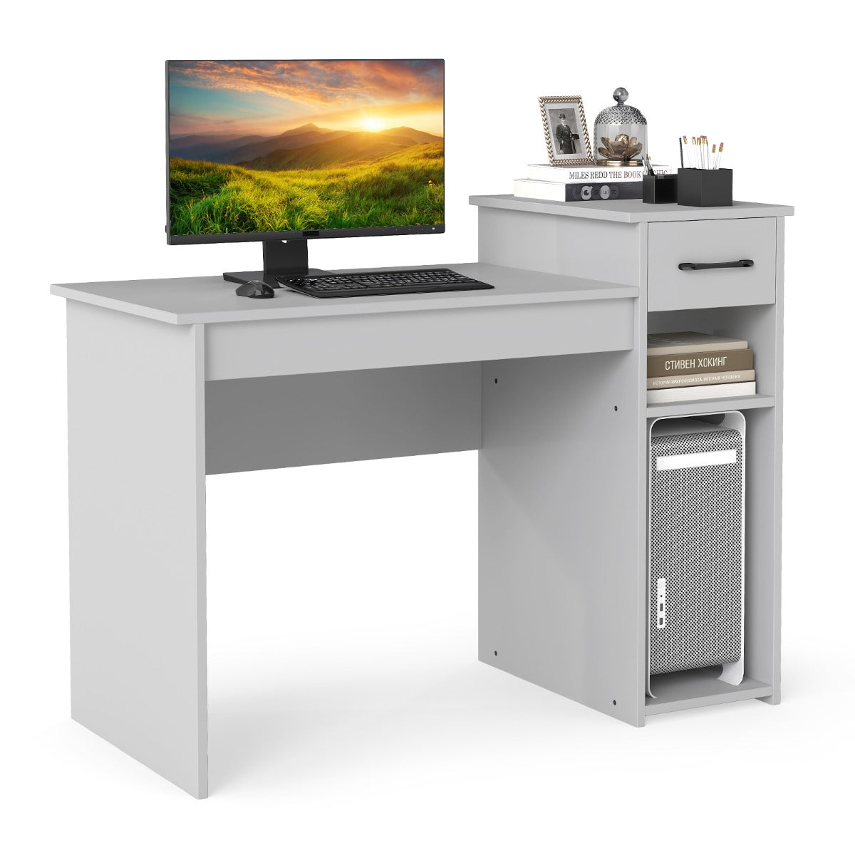 Laptop PC Computer Desk with Drawer and CPU Stand-Black