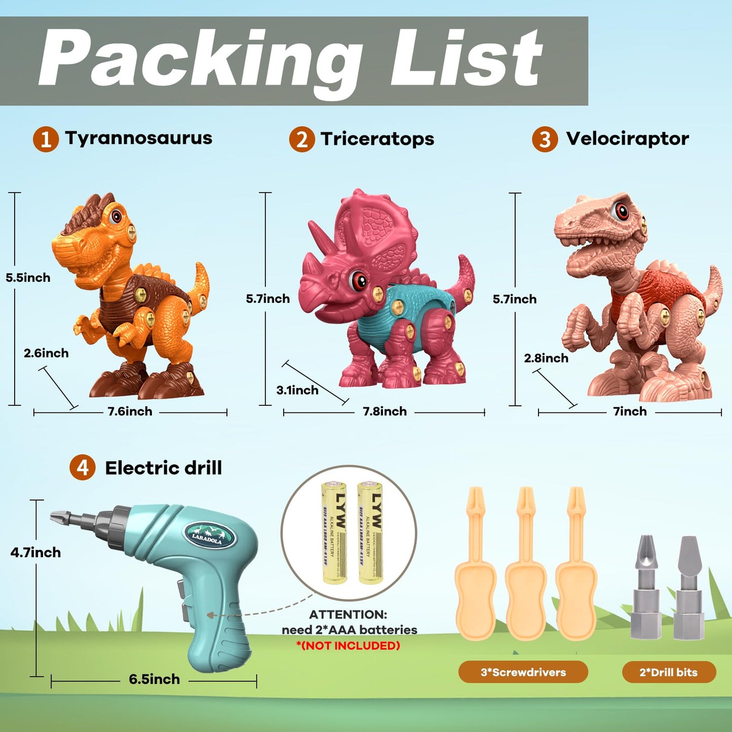 Laradola Take Apart Dinosaur Toys – STEM Building Kit with Electric Drill for Kids Aged 3-8 | Blush Pink RS009-2
