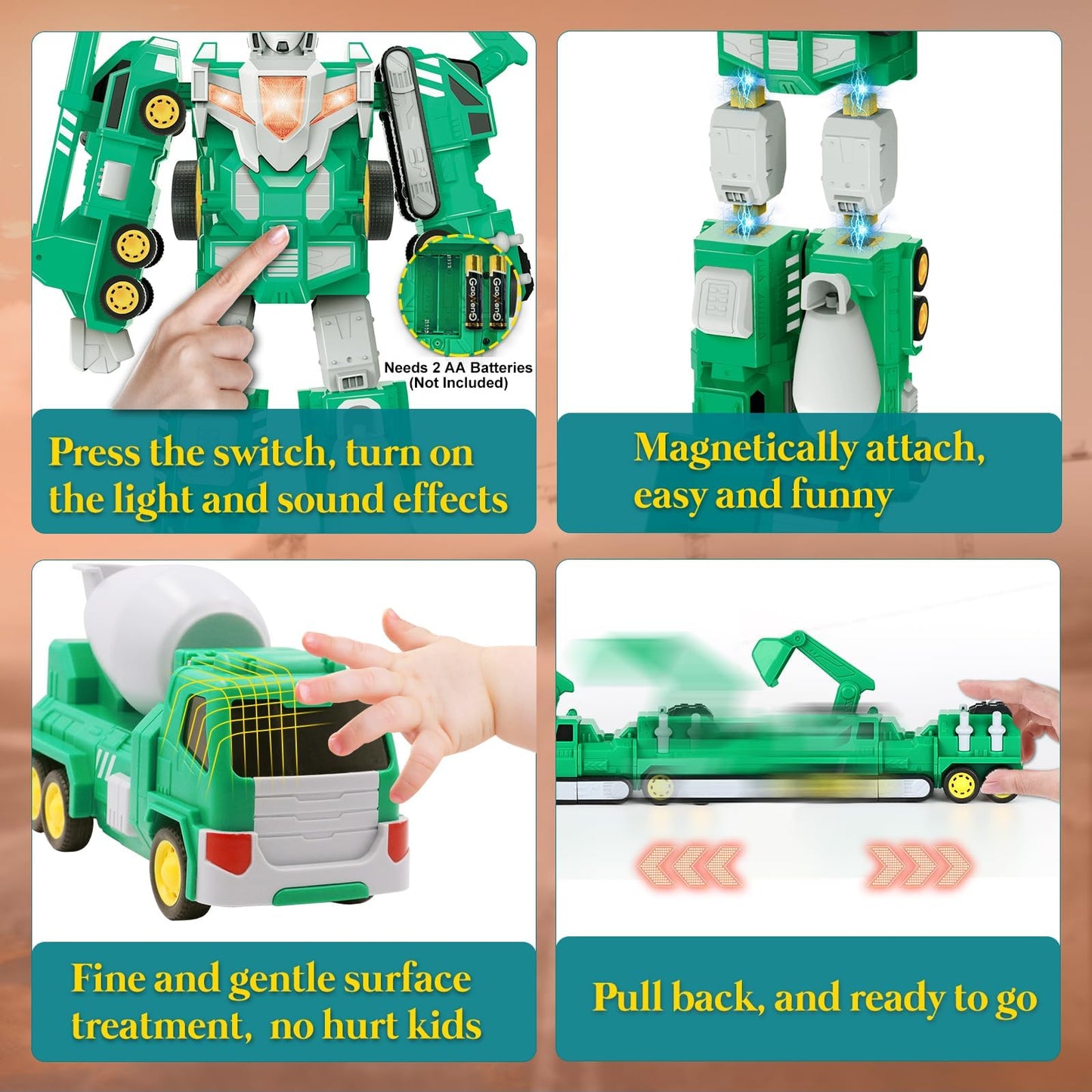 Laradola 5-in-1 Transform Robot Toys for Kids 3-6 | STEM Building Cars